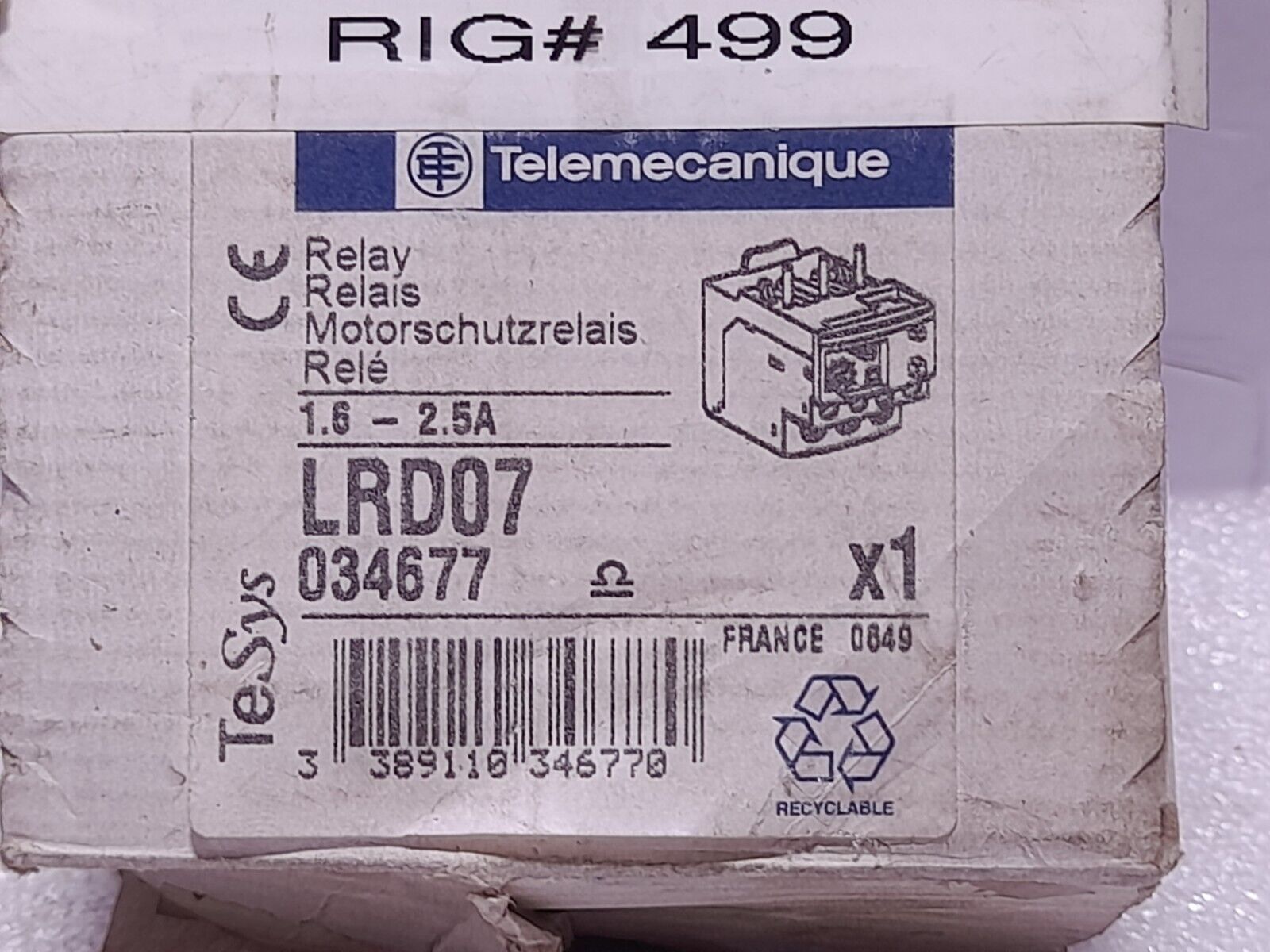 Telemecanique LRD07 Thermal Overload Relay 1.6-2.5A Konecranes 901LRD07