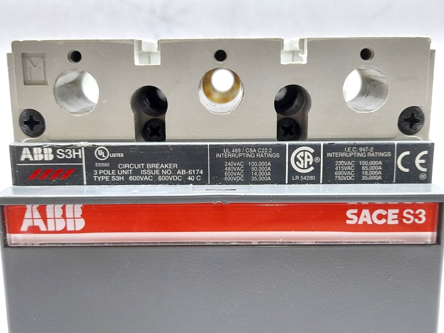 ABB SACE S3 S3H020TW Circuit Breaker S3H 20A BKR S3H 20A 3P