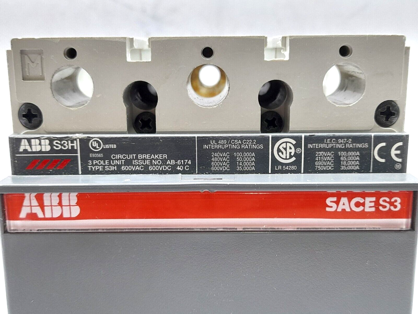 ABB SACE S3 S3H020TW Circuit Breaker S3H 20A BKR S3H 20A 3P