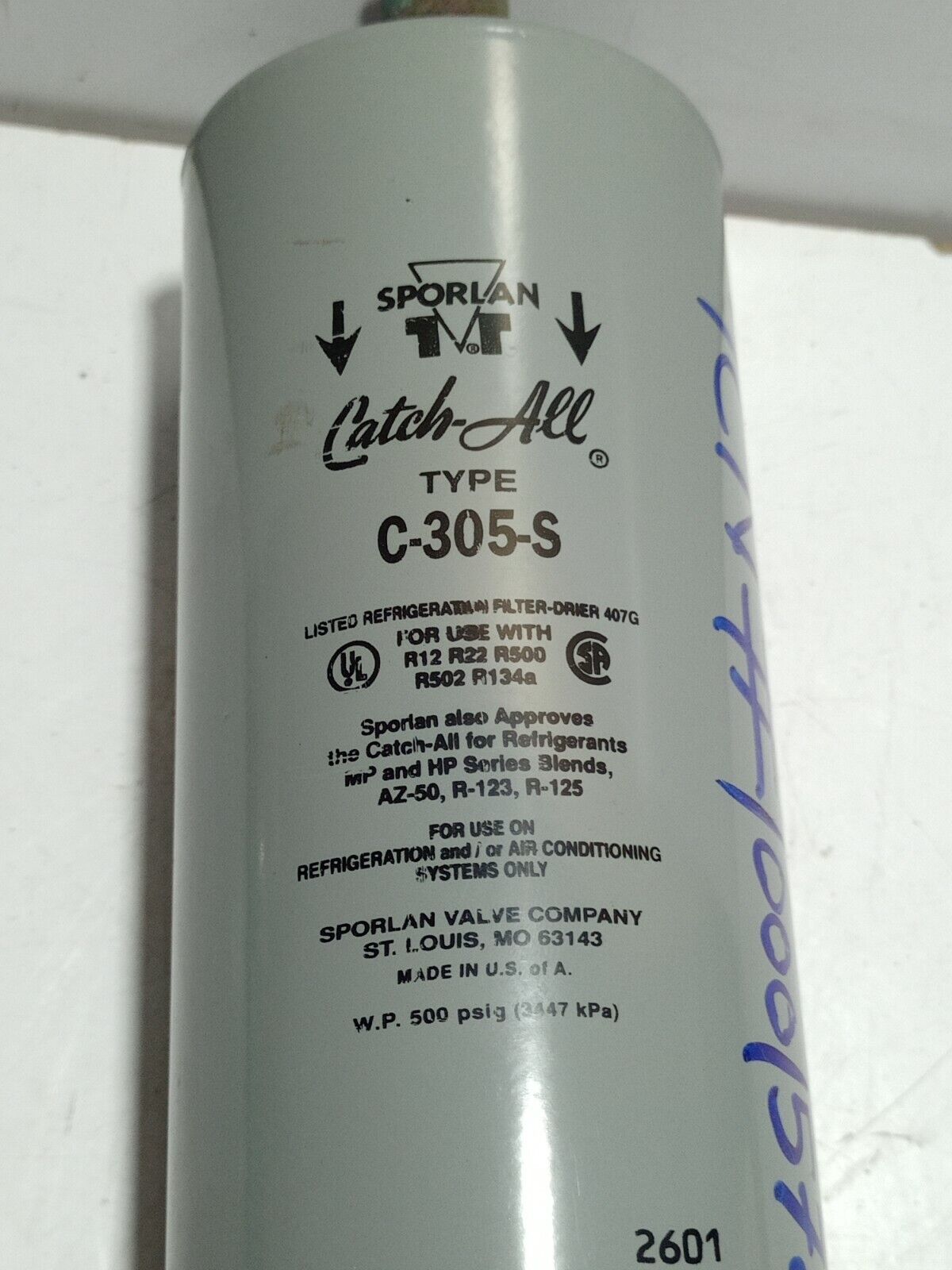 Sporlan Catch All C-305-S Filter Drier C305S W.P. 500 psig 3447 kPa