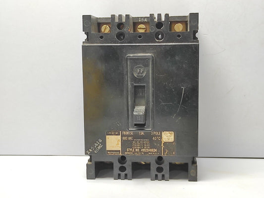Westinghouse FB3015L 15A 3Pole Circuit Breaker 600VAC 40°C 4992D46G34
