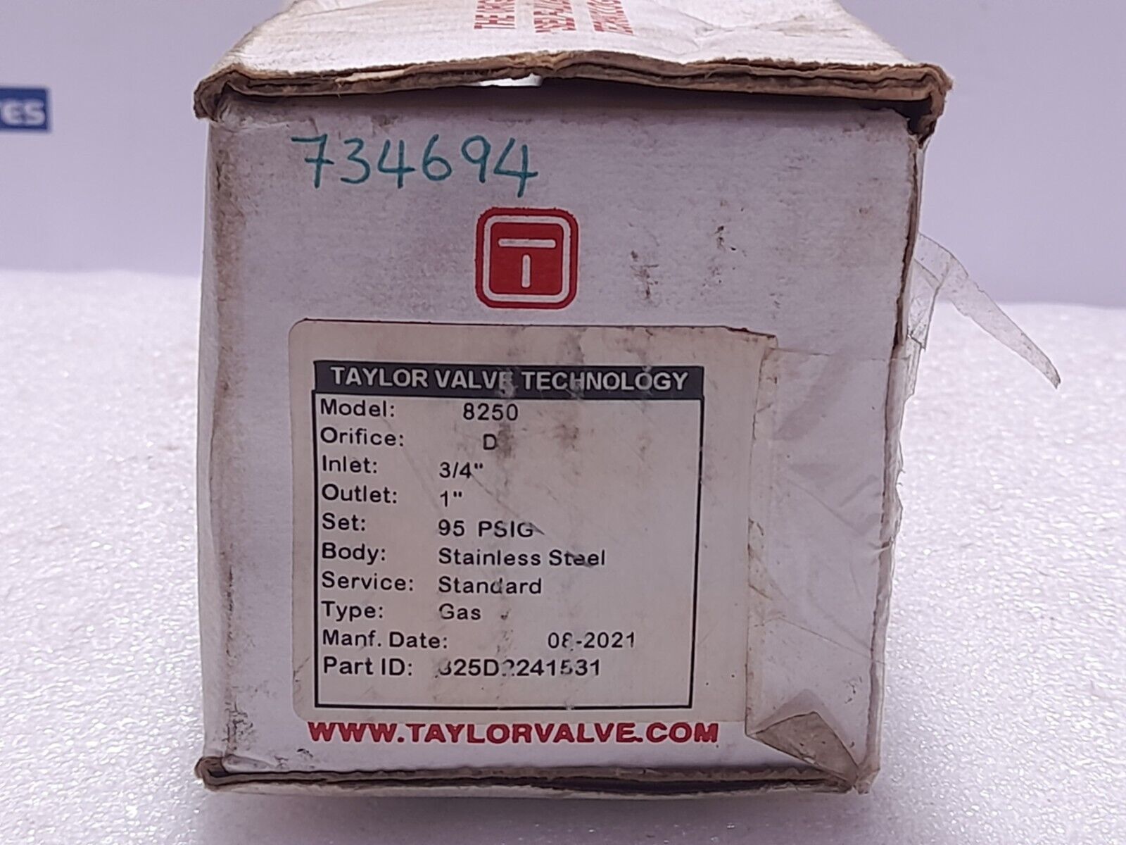 Taylor 8250 Relief Valve 825D2241531 Range 41-100 T-8250-1 Inlet ¾” Outlet 1” Se