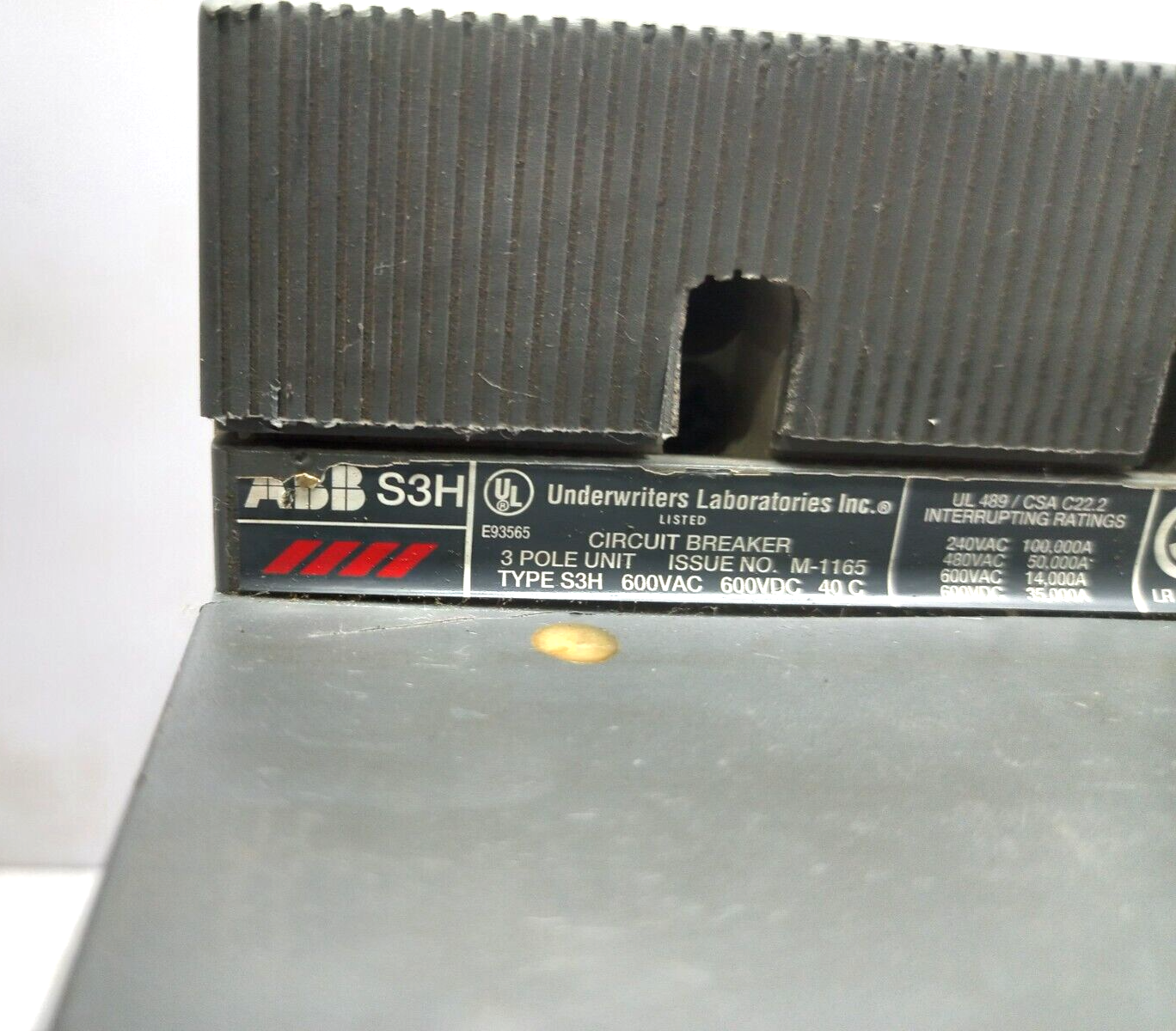 ABB SACE S3 S3H Circuit Breaker 100A 3 Pole 600VAC 600VDC