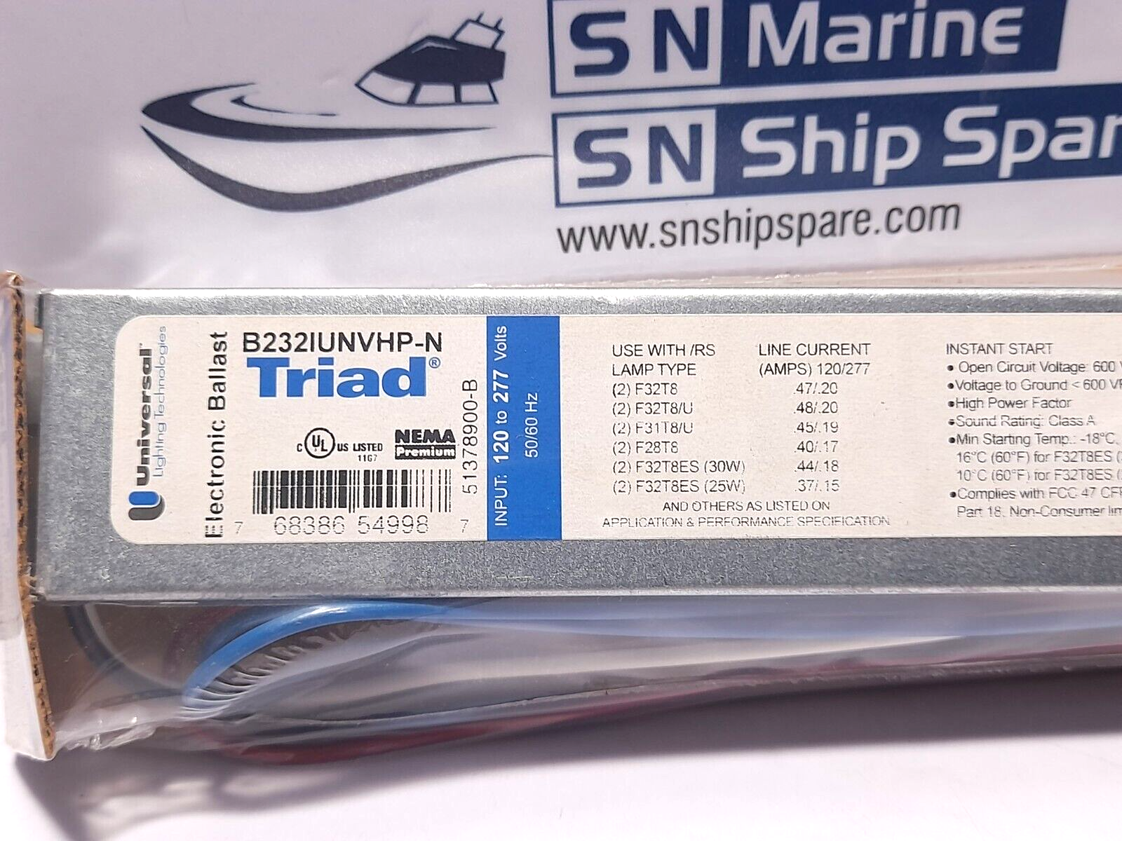 Triad B232IUNVHP-N 000I Electronic Ballasts B232IUNVHP-N In 120-277V 50/60Hz