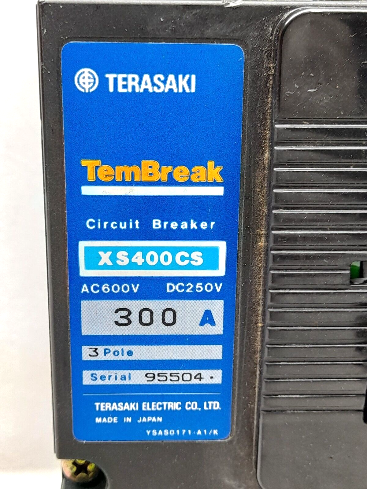 Terasaki XS400CS Tembreak Circuit Breaker 300A 3P AC600V DC250V