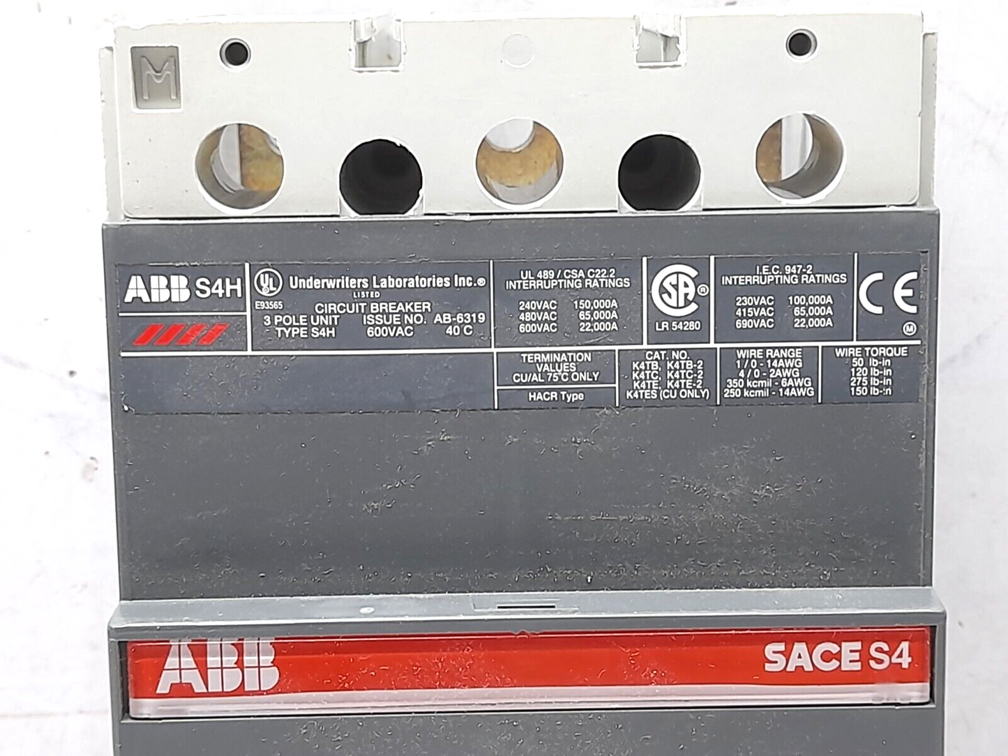 ABB SACE S4 S4H250BW Circuit Breaker S4H In = 250A SACE PR211