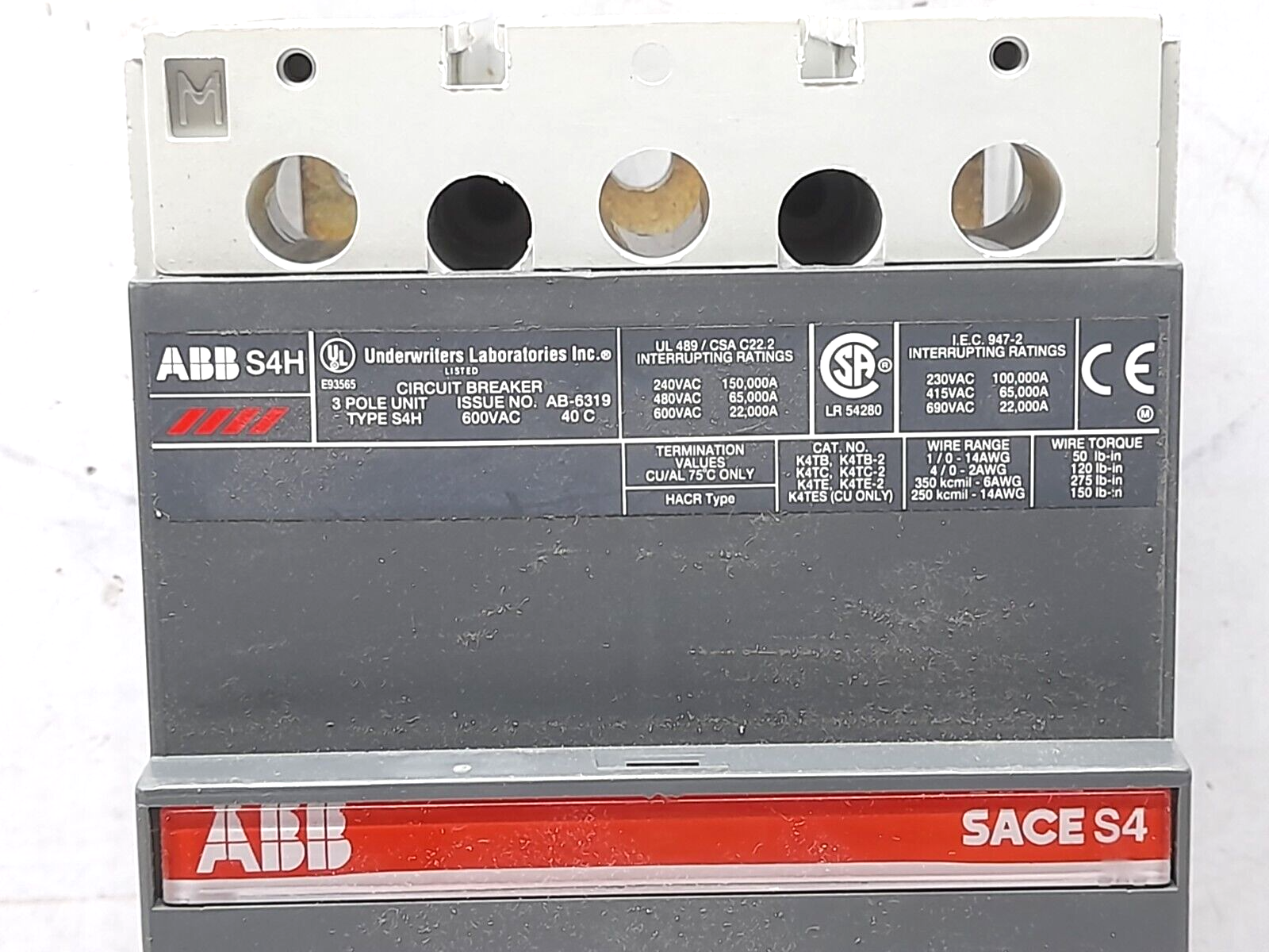 ABB SACE S4 S4H250BW Circuit Breaker S4H In = 250A SACE PR211