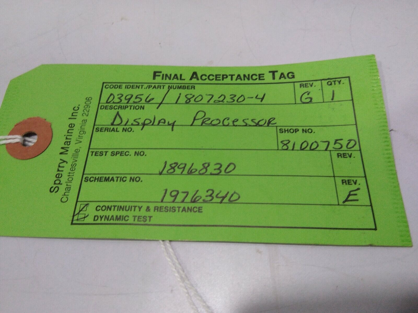 SPERRY MARINE 03956-1807230-4 REV G DISPLAY PROCESSOR ASSY P/N 03956-1976340-Z-G