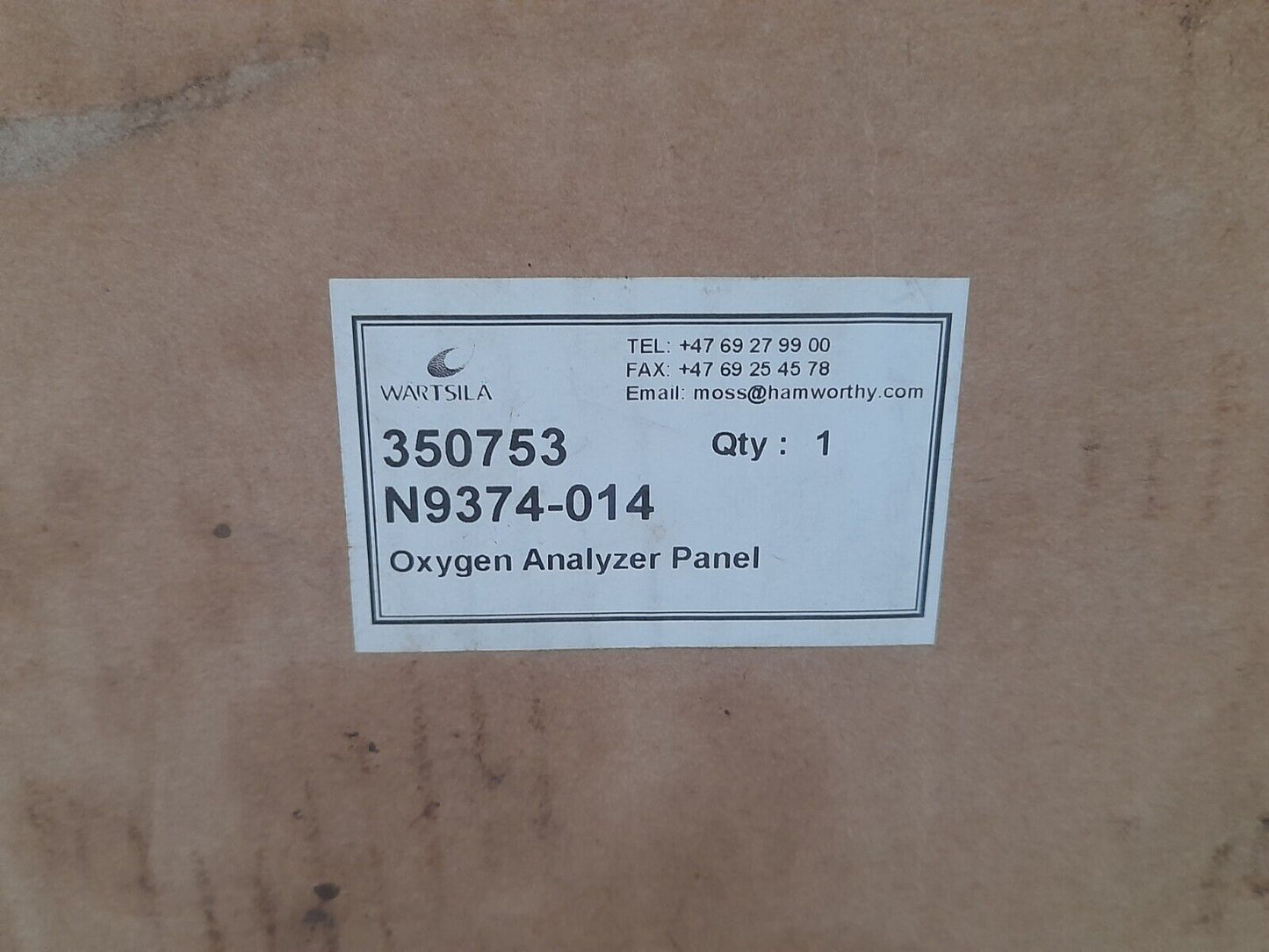 Wartsila 350753 N9374-014 Oxygen Analyzer Panel Hamworthy SN53-10 G36 H3600a