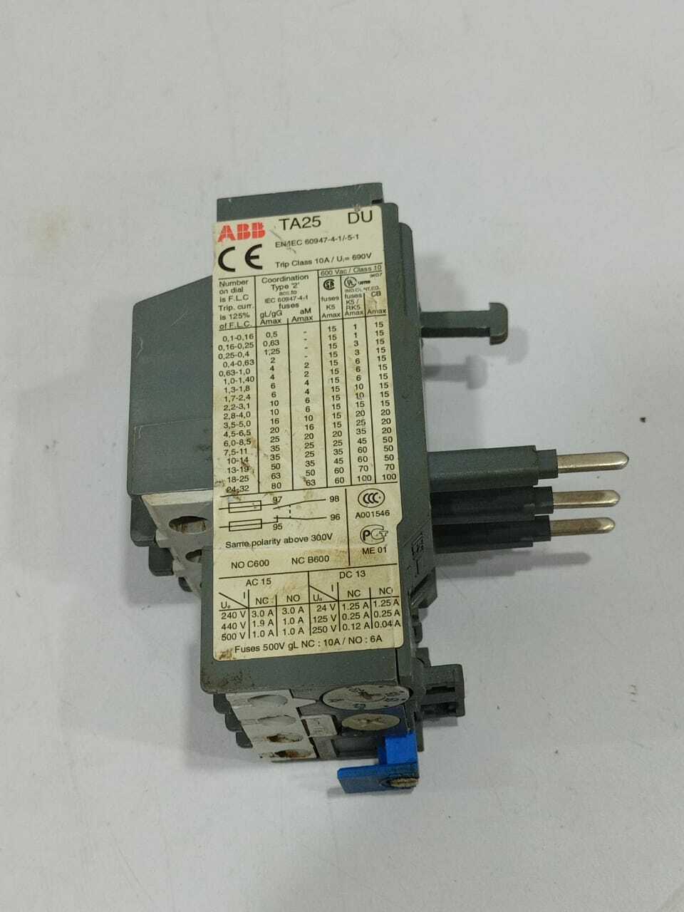 ABB TA25 Overload Relay TA25 DU Trip Class 10A Ui 690V 13-18A