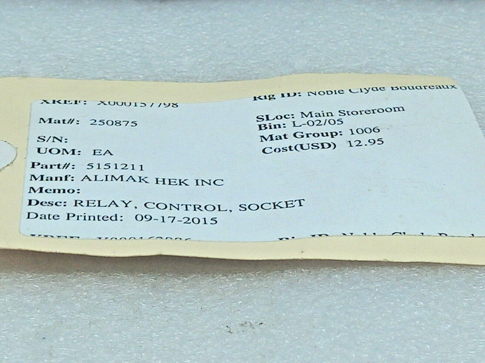 Tyco 27E121 Control Relay Socket P&B Alimak 5151211 2PCs In Lot