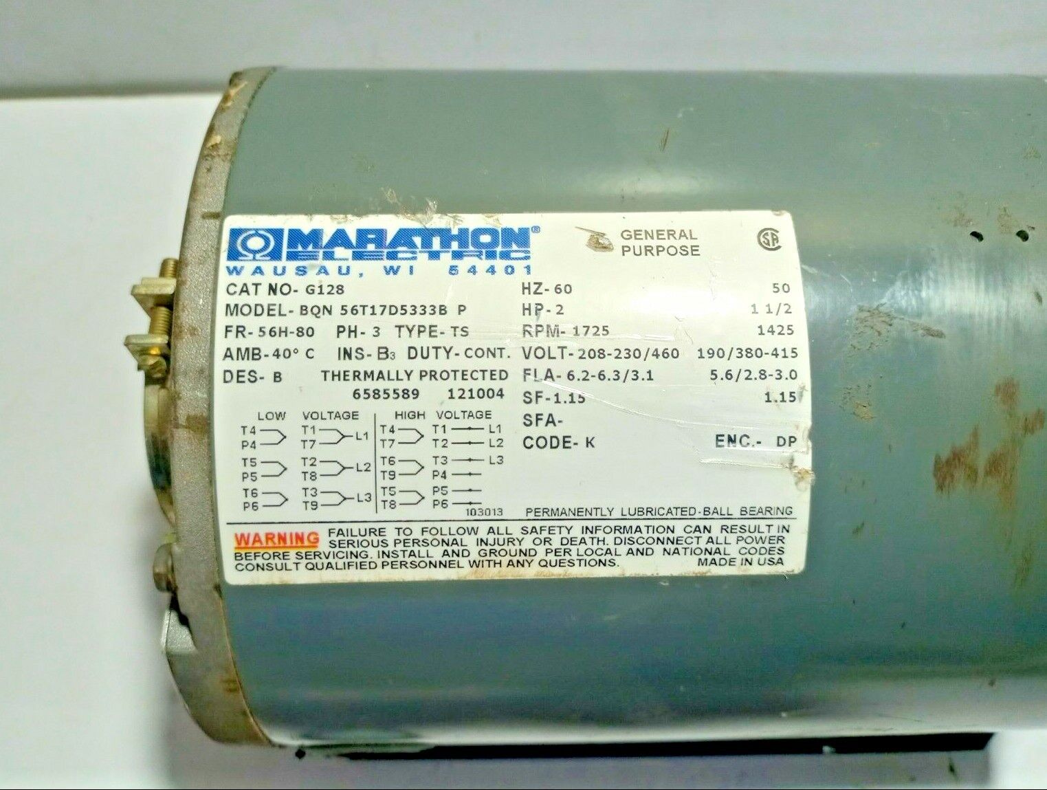 【超特価sale開催】  Marathon G128 190/380-415V 50-60Hz P 56T17D5333B BQN Motor 配信機器・PA機器・レコーディング機器