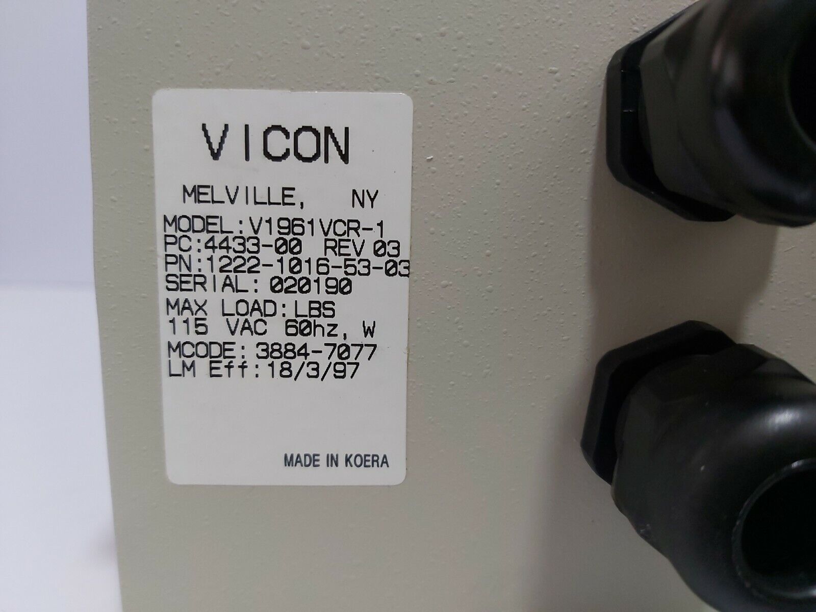 VICON V1961 VCR-1 P/N:1222-1016-53-03 RECEIVER MCODE:3884-7077