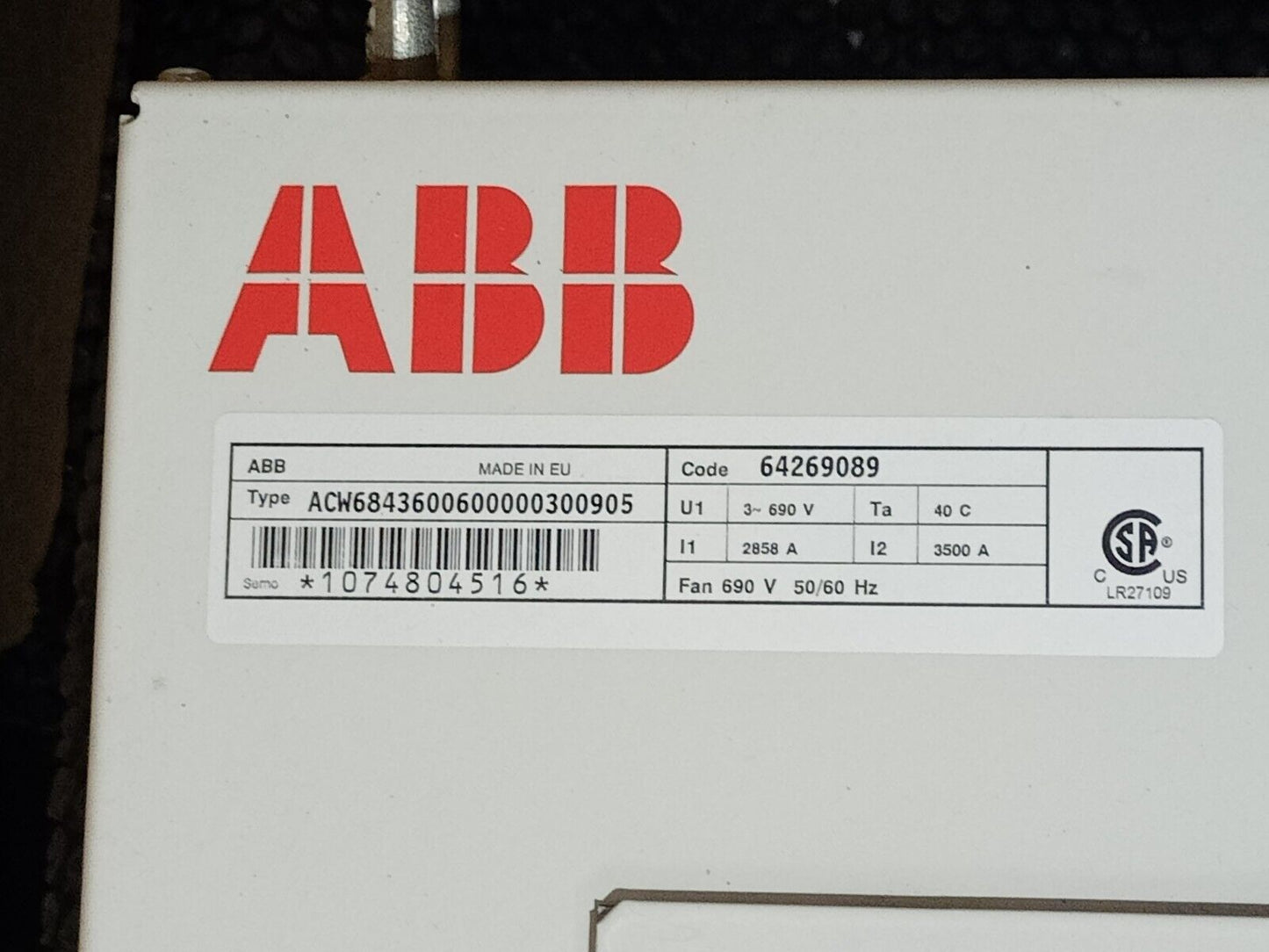 ABB ACS 600 Supply Module 64269089 ACW6843600600000300905 ACW 684 3600 6