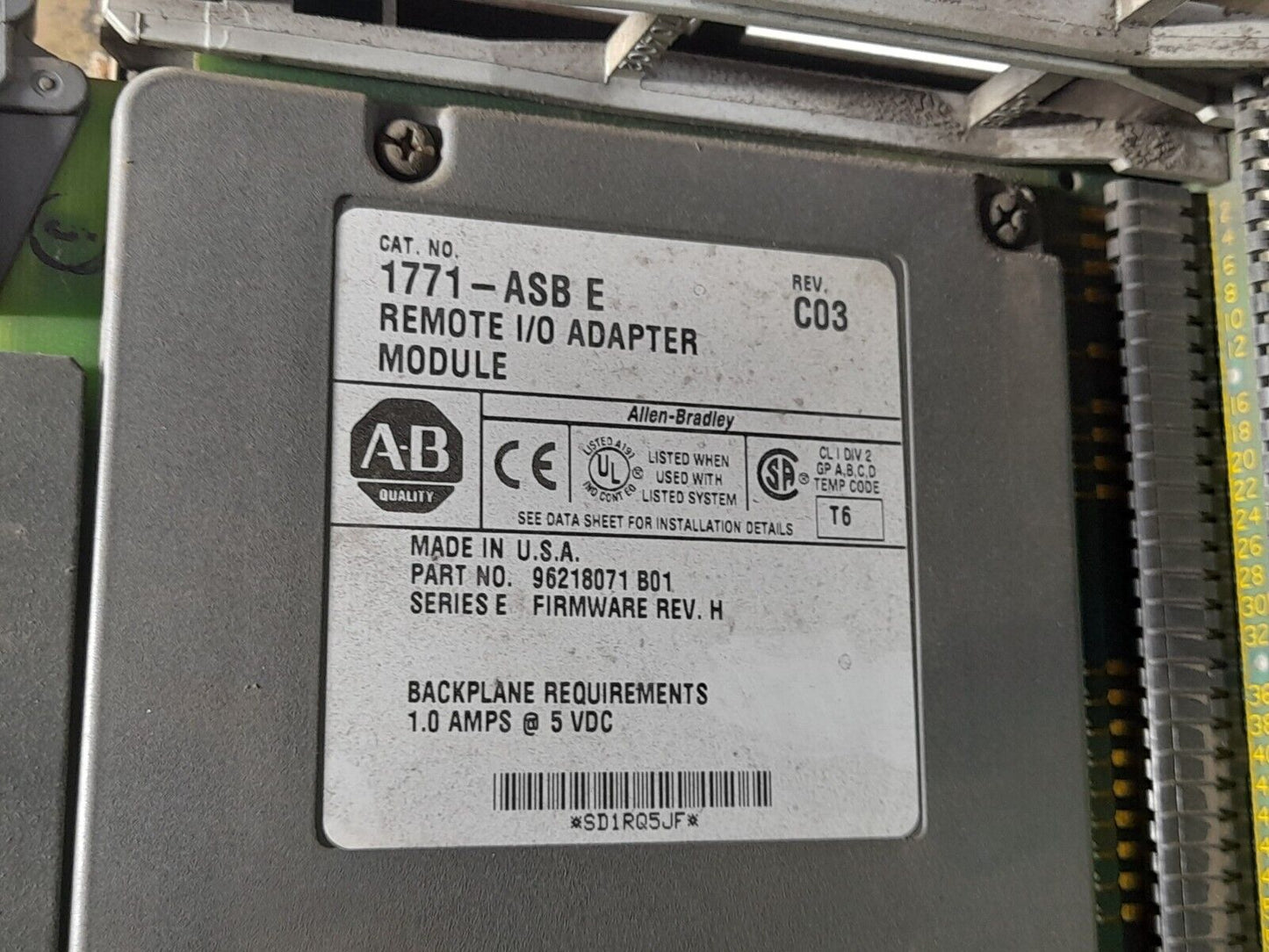 Allen Bradley 1771-ASB Remote I/O Adapter Module With 1771-A4B 16 Slot I/O Chass