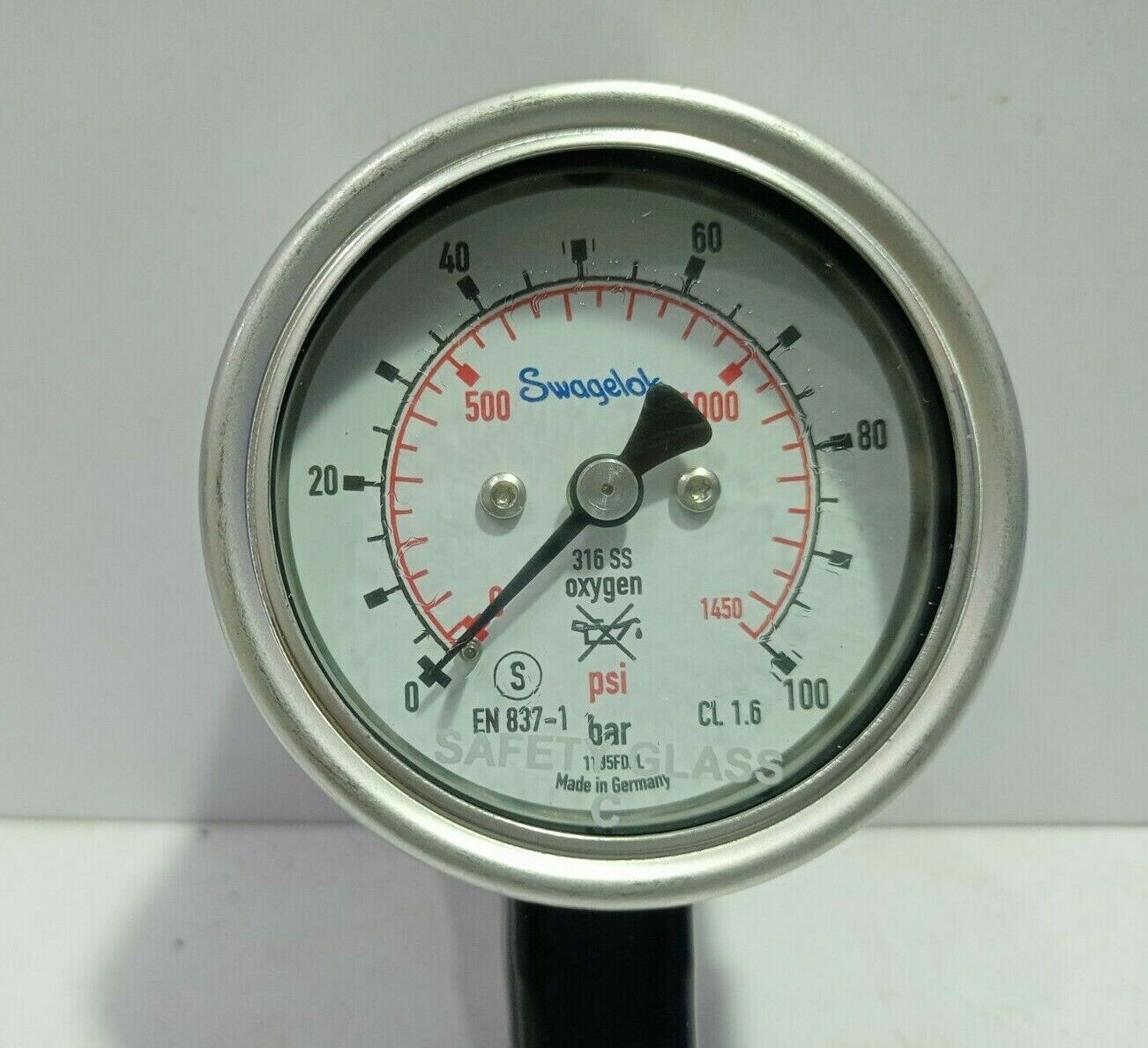 Swagelok PGI-63S-BG100-LAQX-ABN Pressure Gauge D2NHI0085K 0-1450PSI 0-100Bar