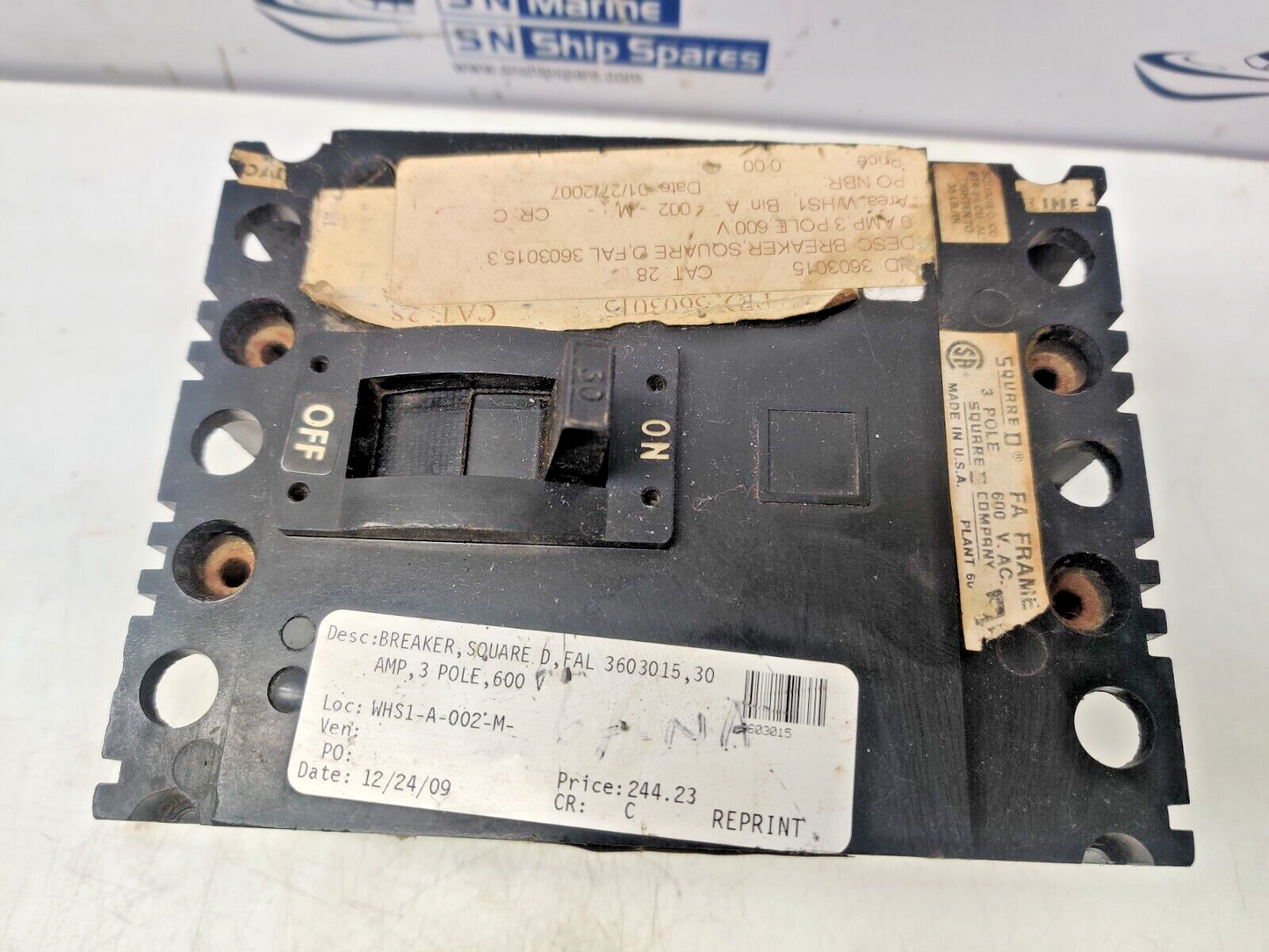 Square D 3603015N Circuit Breaker 3Pole 600VAC 30AMP