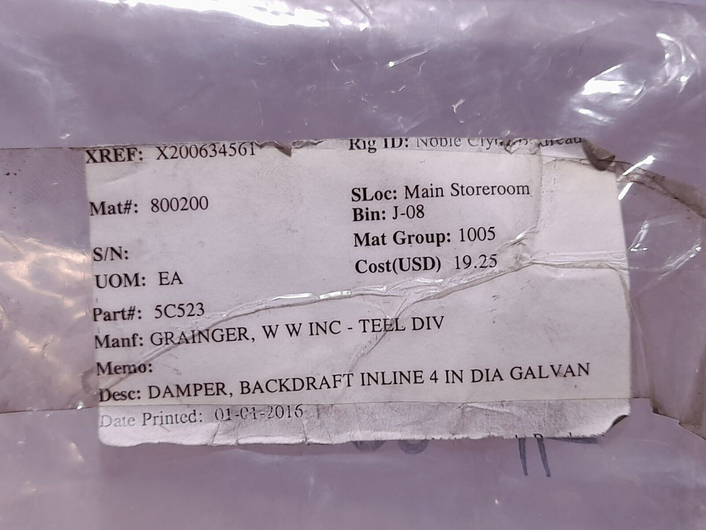 W W Grainger 5C523 Backdraft Damper Inline 4In Dia