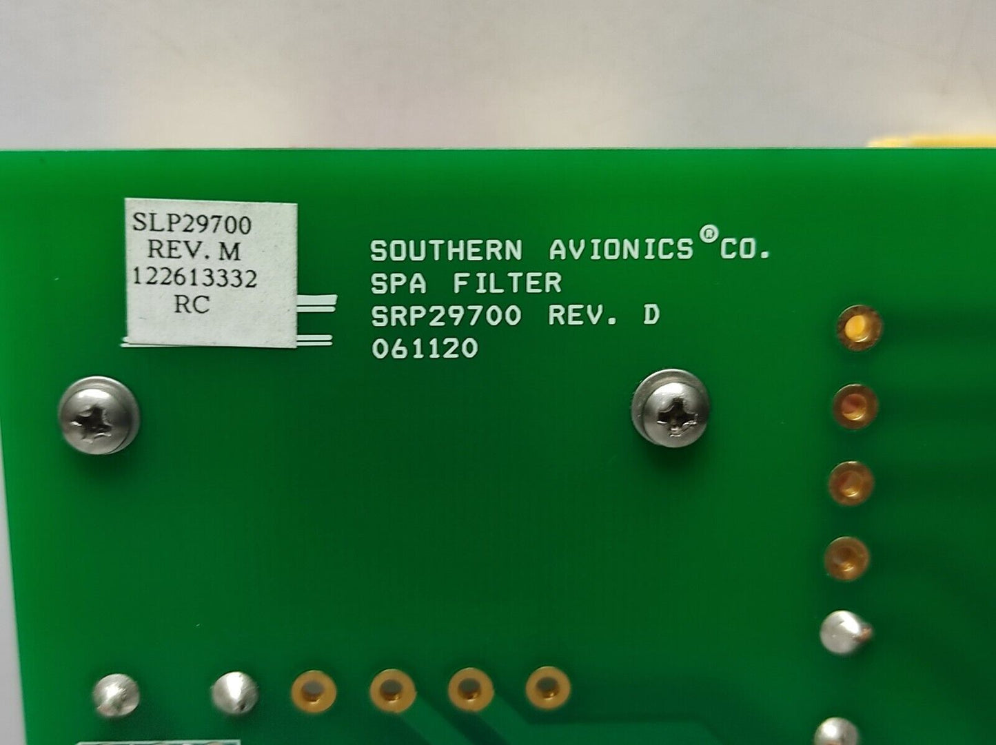 Southern Avionics SRP29700 Rev D Spa Filter PWB-297-6142 Filter H SPA