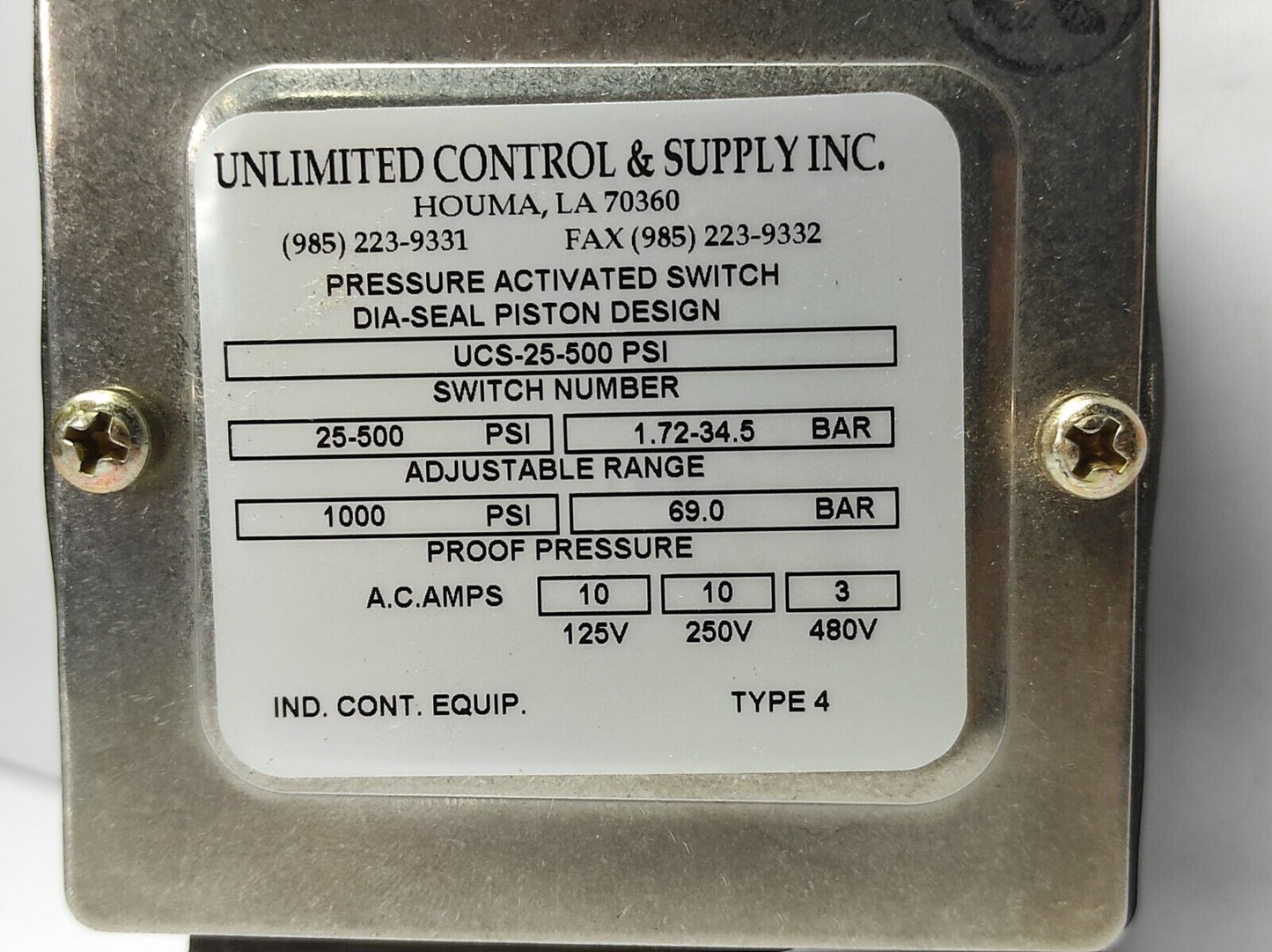 Unlimited Control & Supply UCS-25-500-PSI Pressure Activated Switch