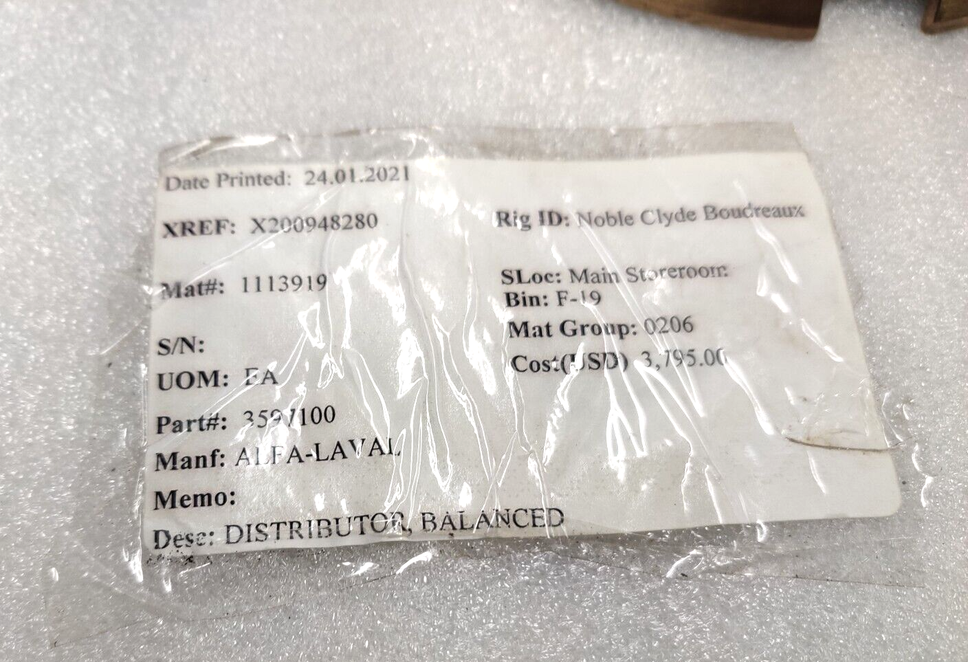 Alfa-Laval 3597100 Balanced Distributor