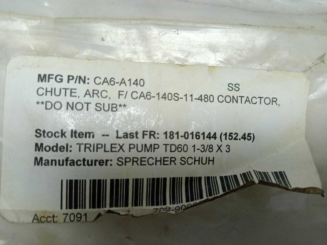 Sprecher Schuh CA6-A140 Arc Chute F/CA6-140S-11-480 Contactor