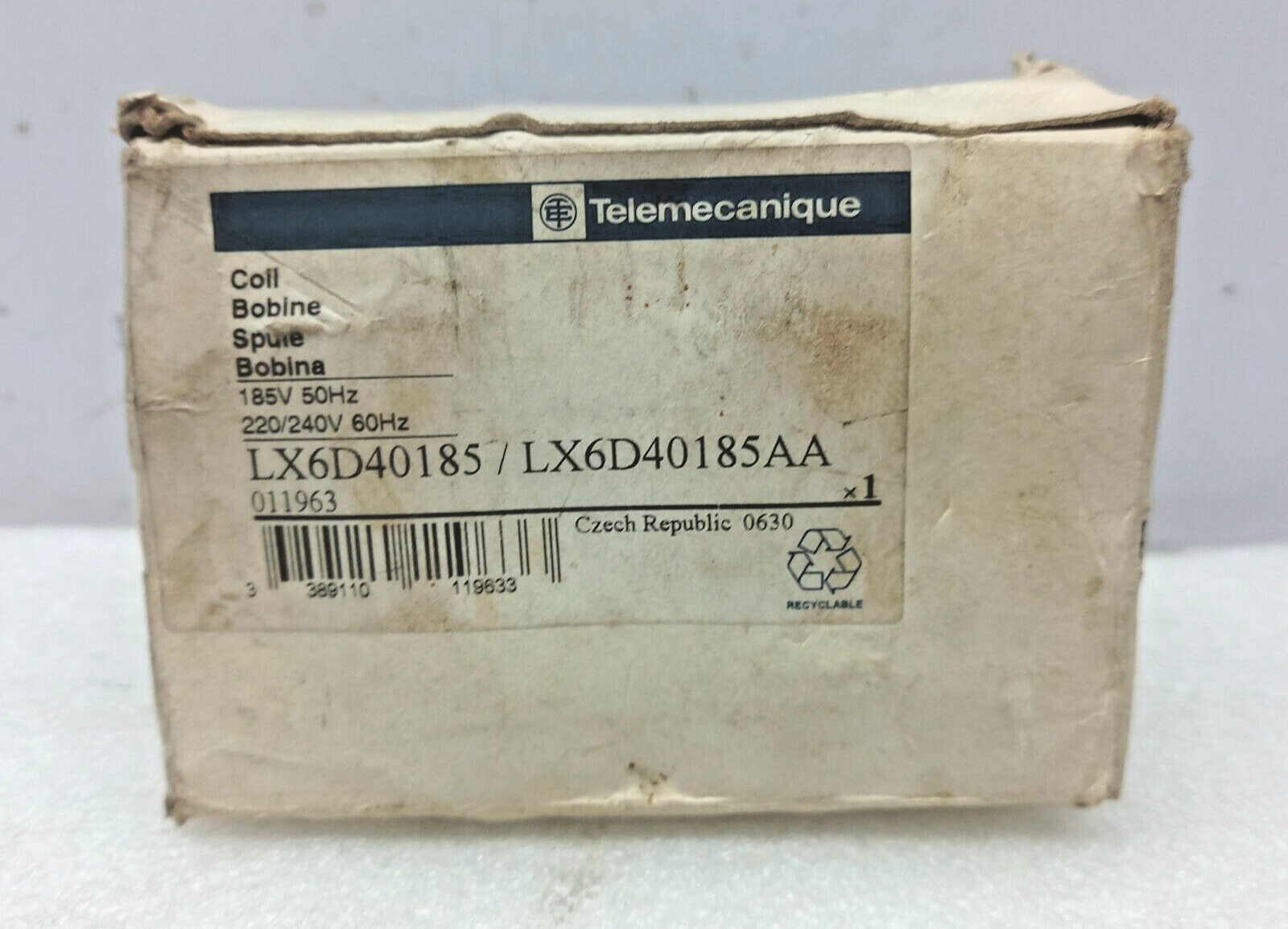 Telemecanique LX6-D40 185 Coil 185V 50Hz 220/240V 60Hz LX6D40185 LX6D40185AA