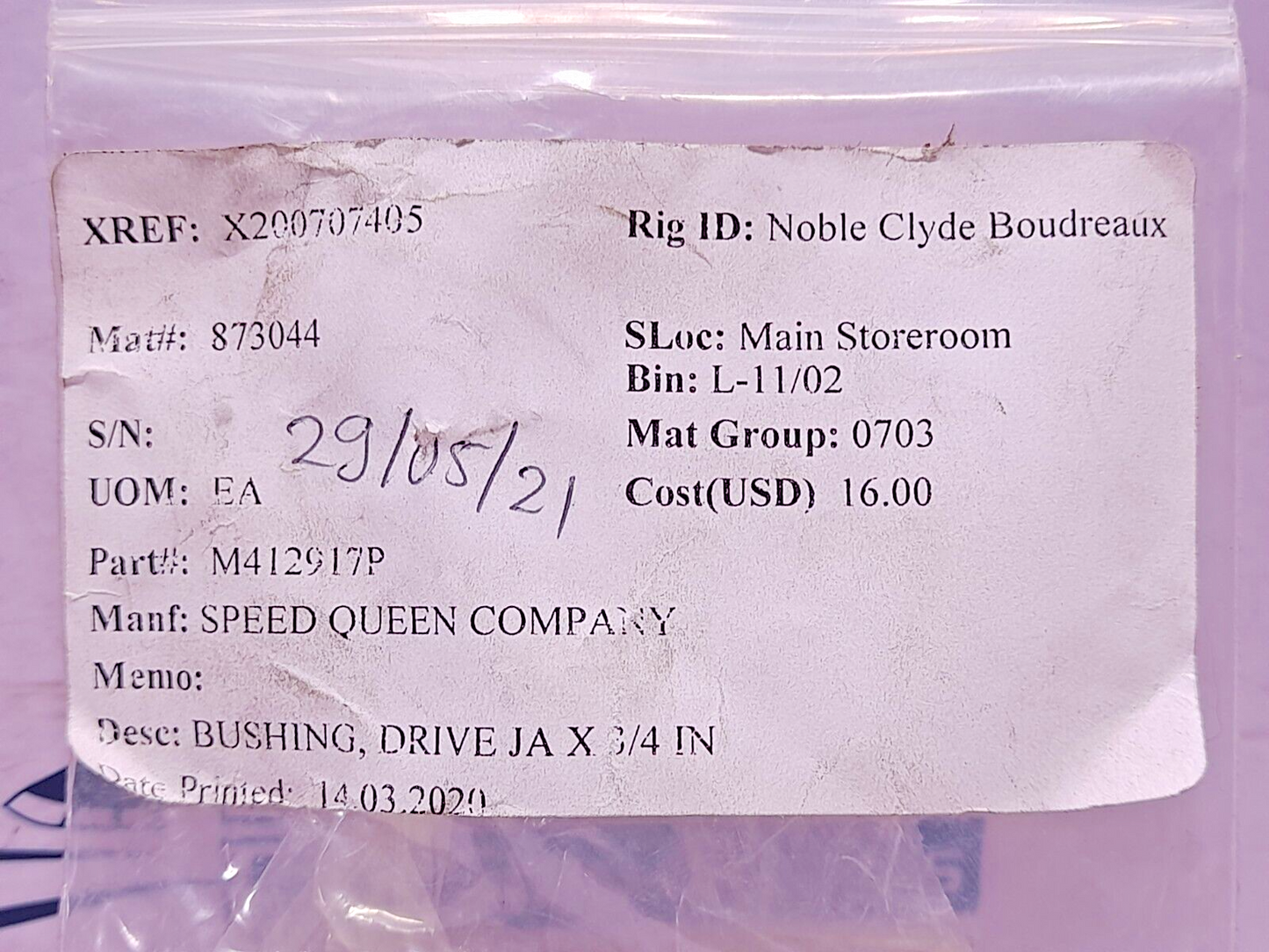 Speed Queen M412917P Bushing Drive JA X 3/4IN