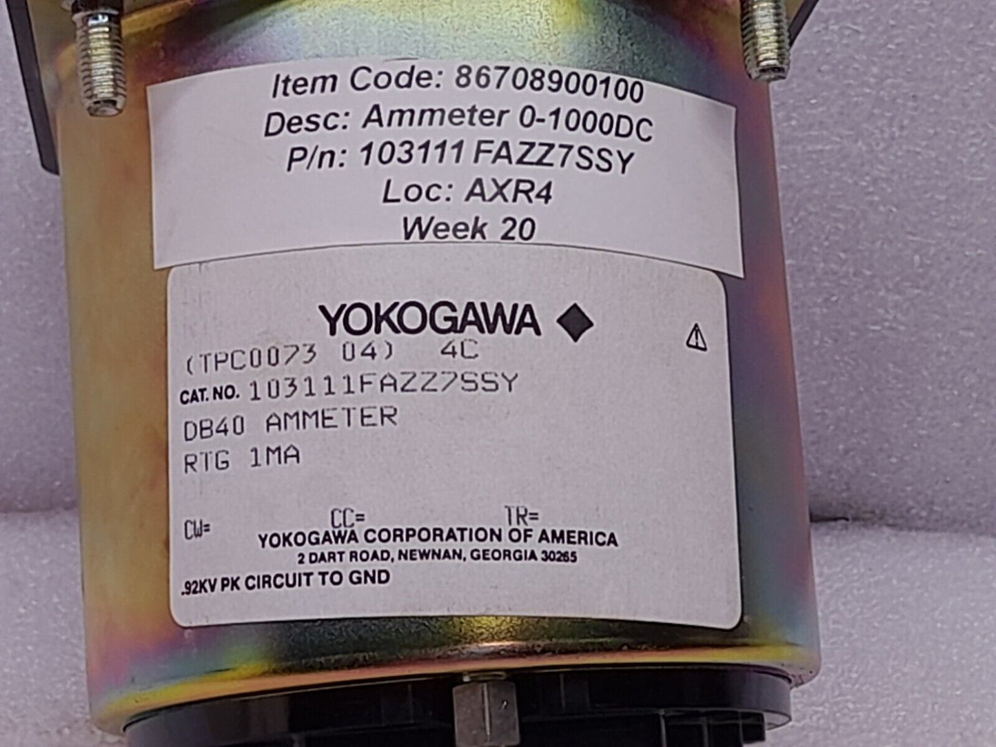 Yokogawa 103111FAZZ7SSY DB40 Ammeter RTG 1MA 0-1000DC Amperes