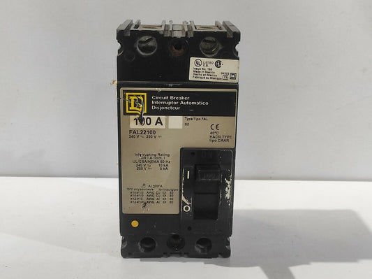 Square D FAL22100 Circuit Breaker 100A Type FAL 240V~ 250VDC