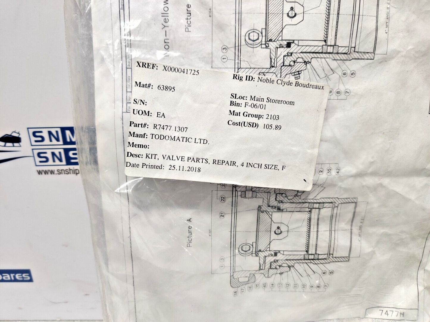 Todomatic 1-R7477H-1307 Valve Repair Kit For 4 inch Size
