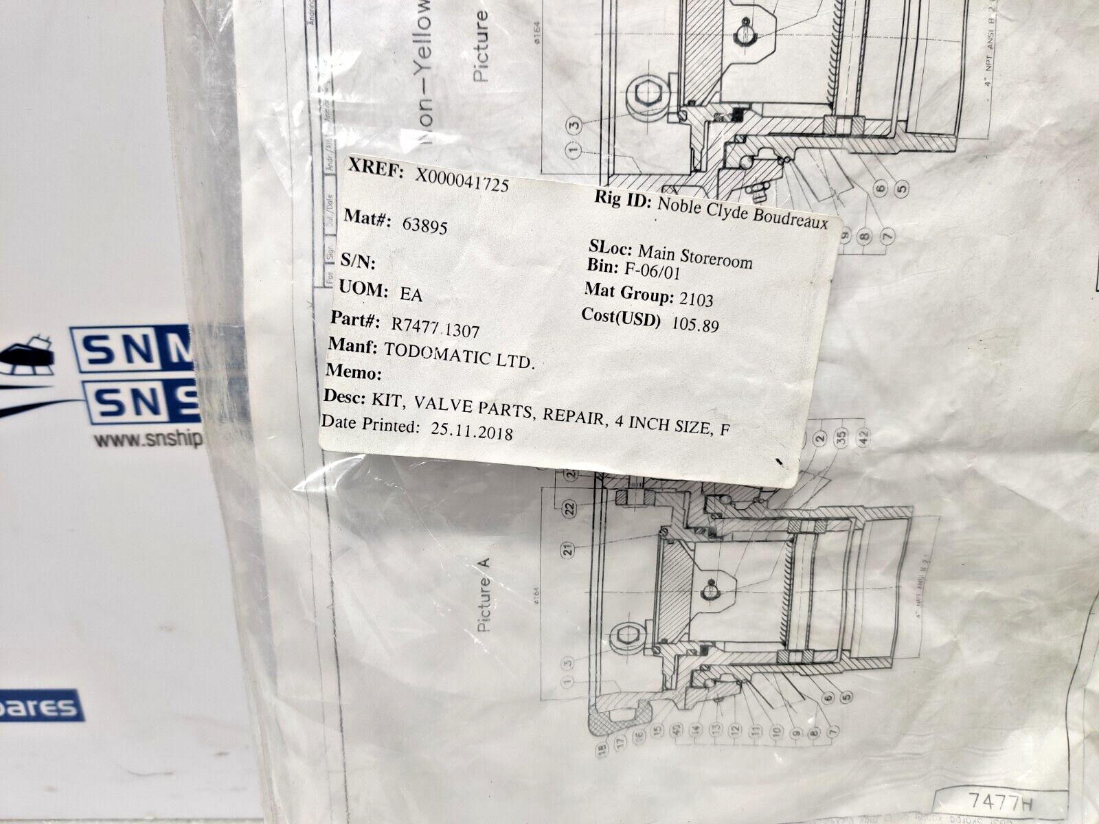 Todomatic 1-R7477H-1307 Valve Repair Kit For 4 inch Size