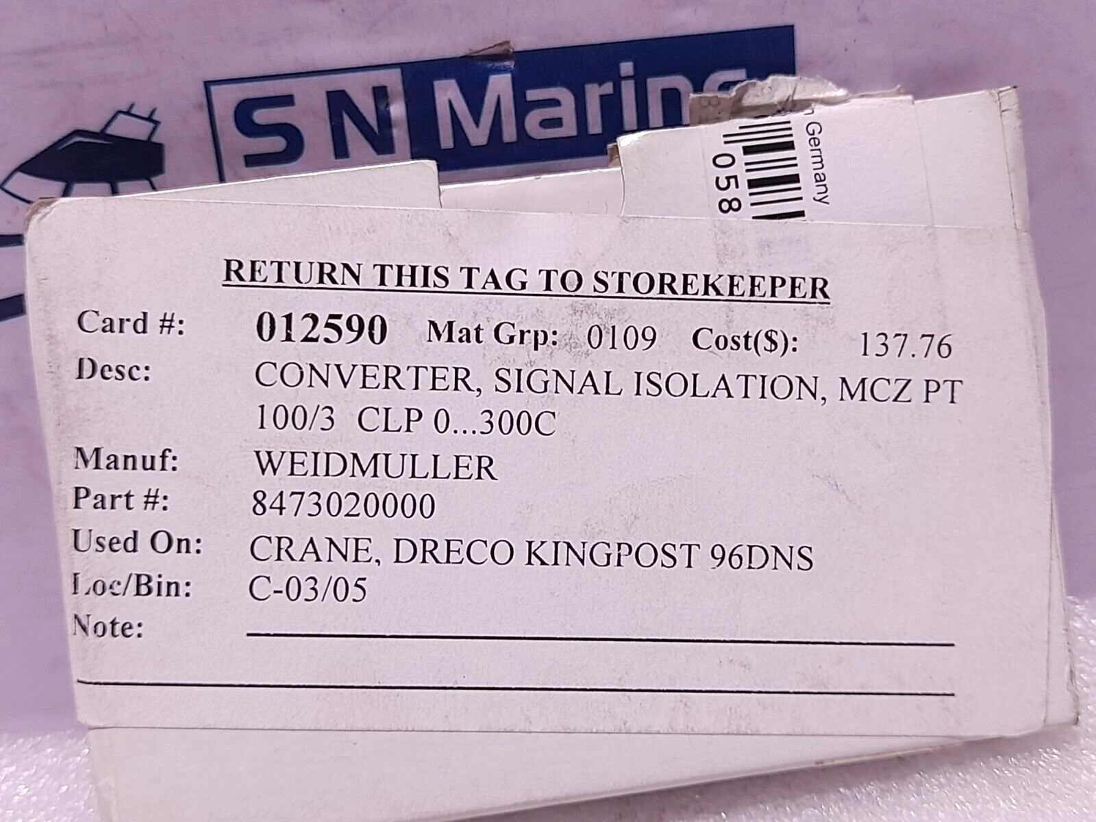 Weidmuller 8473020000 Isolation Signal Converter MCZ PT 100/3 CLP 0...300C