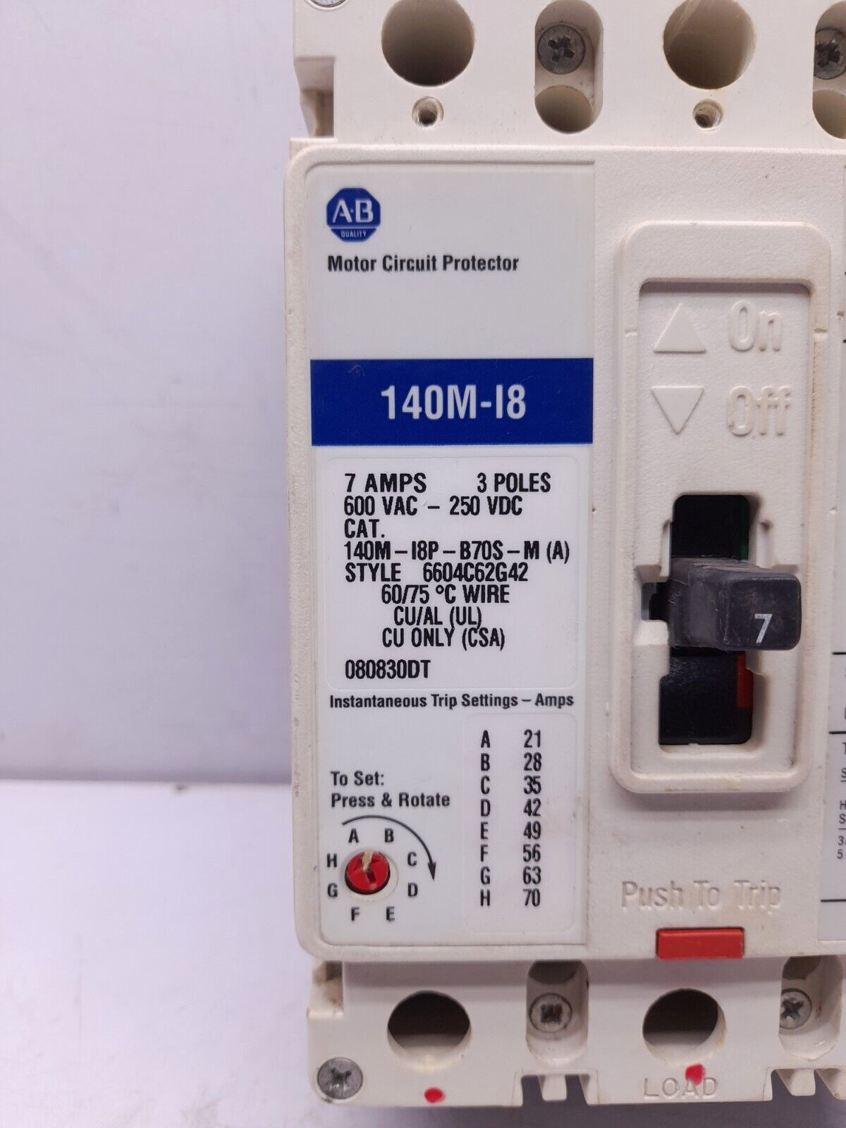Allen Bradley 140M-I8P-B70S-M (A) Circuit Breaker 7A 3P 140M-I8