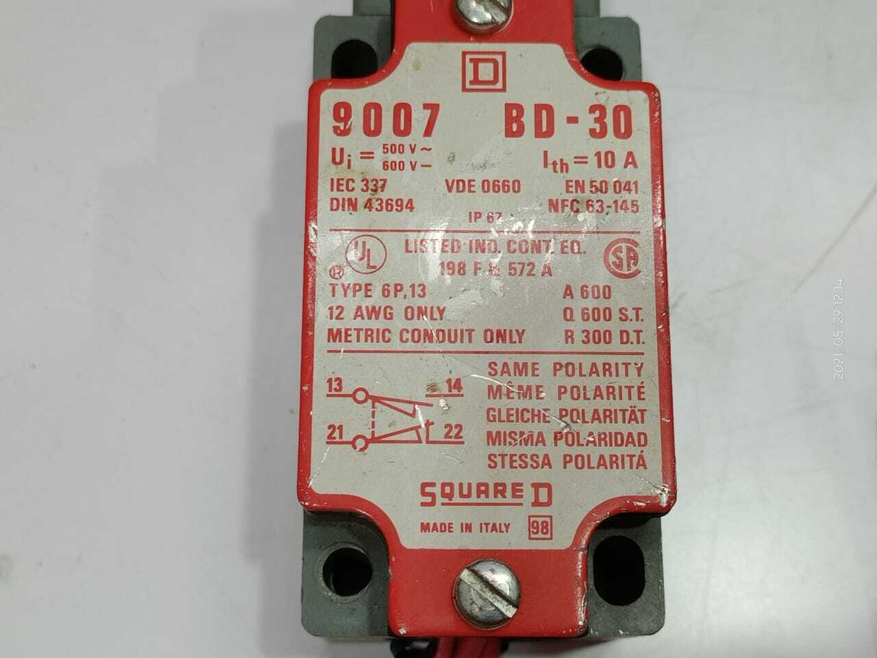 Square D 9007 BD-30 Limit Switch Ui 500V~ 600V- Ith=10A