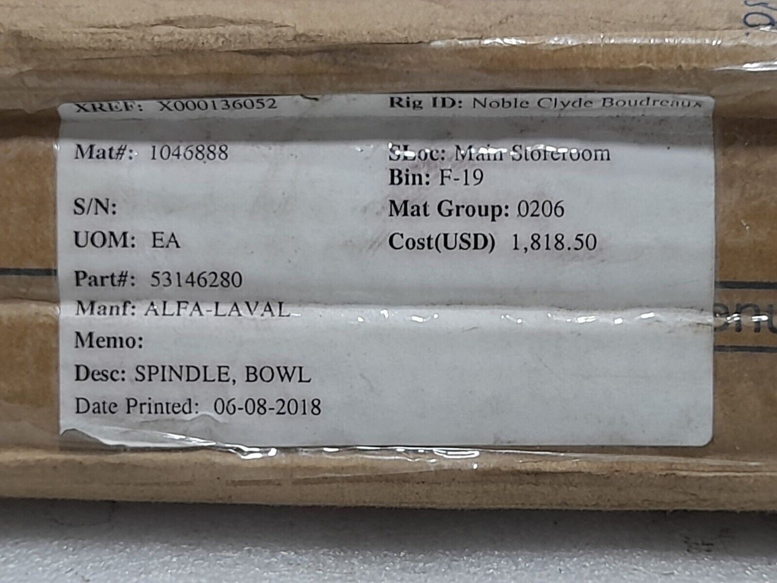 Alfa Laval 53146280 Bowl Spindle 531462-80 531462 80
