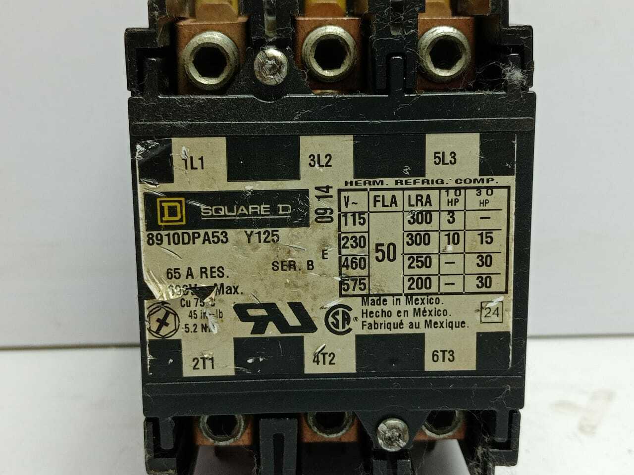 Square D 8910DPA53 Contactor Y125 65A Res  Ser B