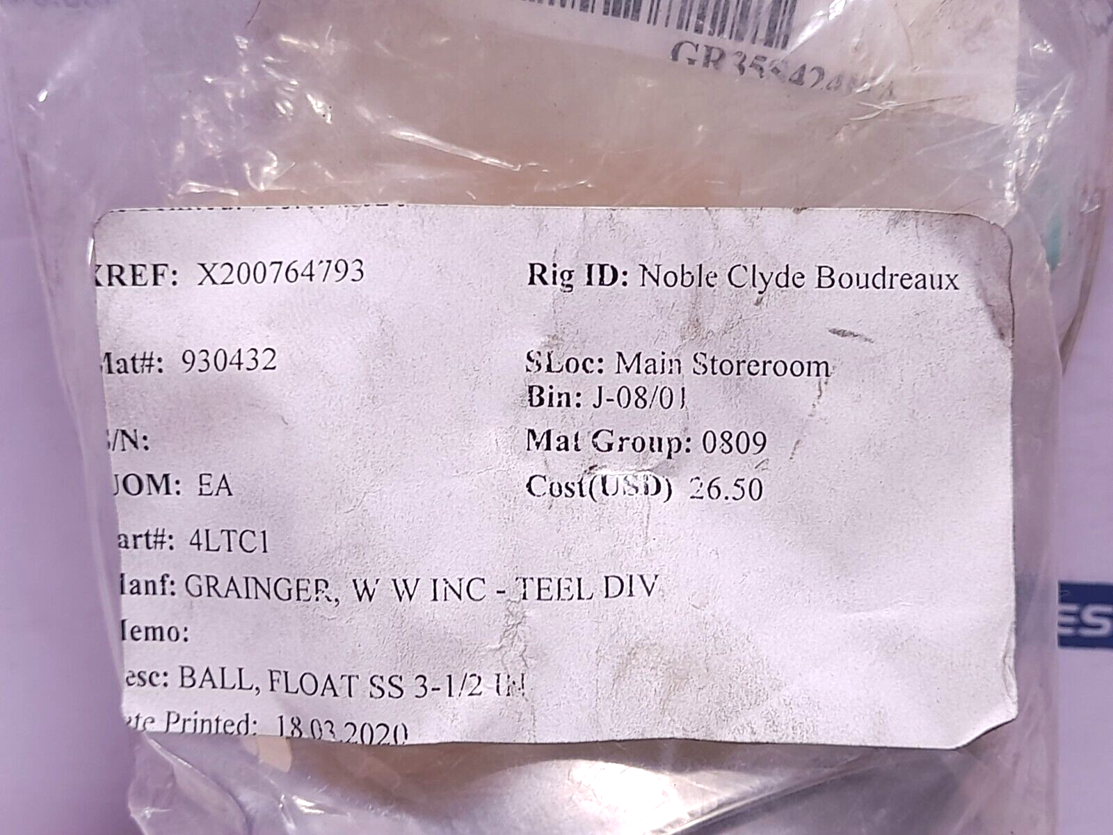 W W Grainger 4LTC1 Float Ball