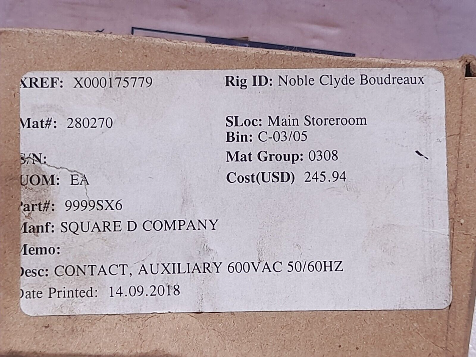 Square D 9999SX7 Auxiliary Contact 600VAC 50/60Hz