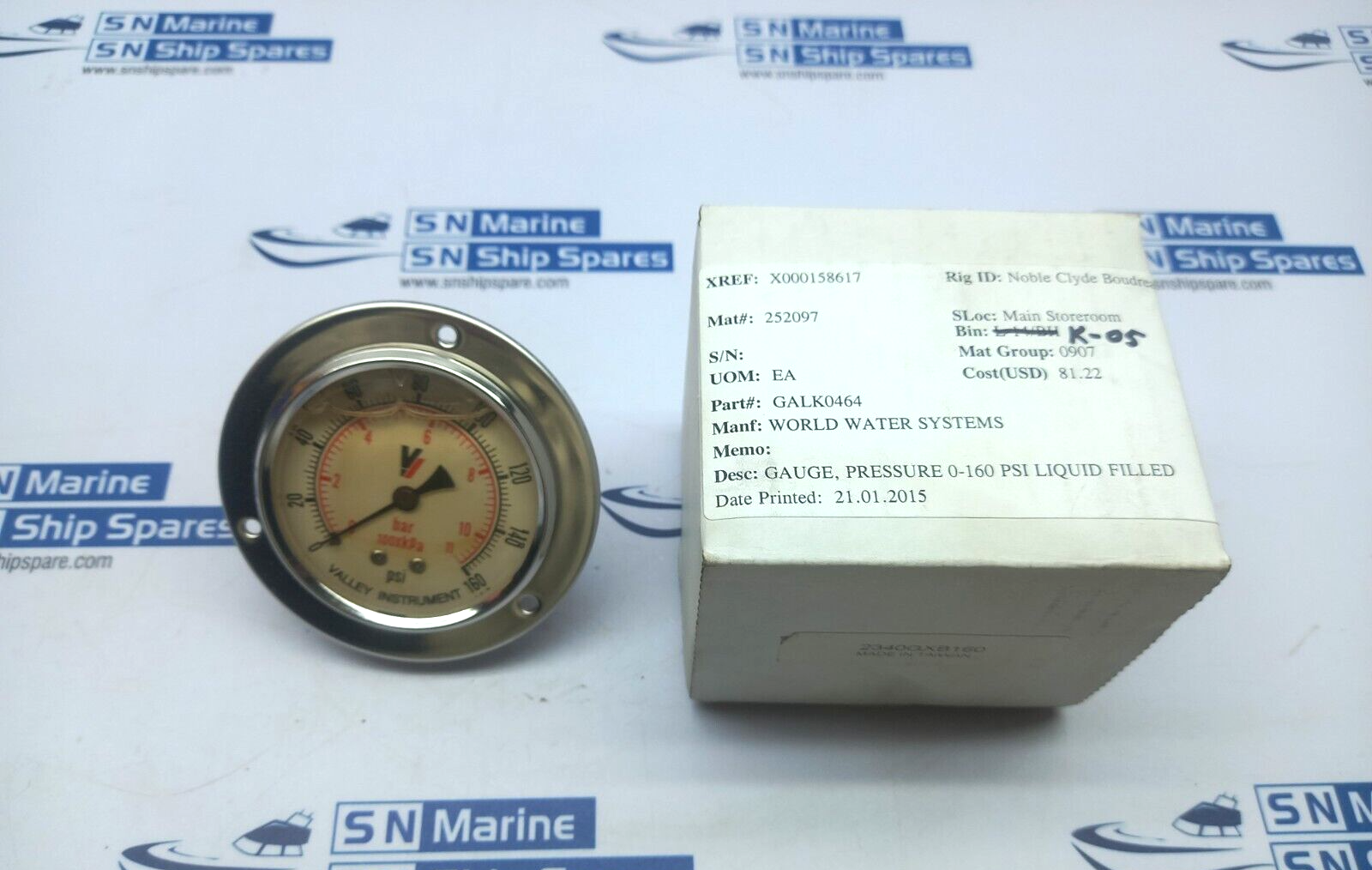 Valley Instrument 230GXB160 Liquid Filled Pressure Gauge 0-160Psi