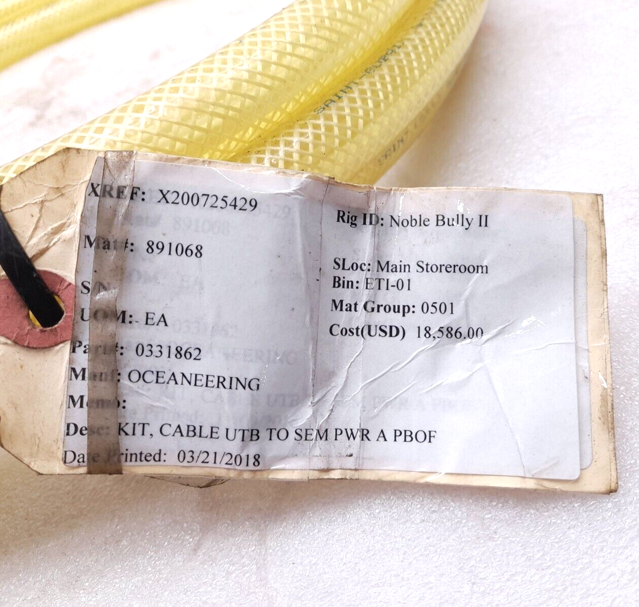 Oceaneering 0331862 Cable UTB To SEM PWR A PBOF Kit