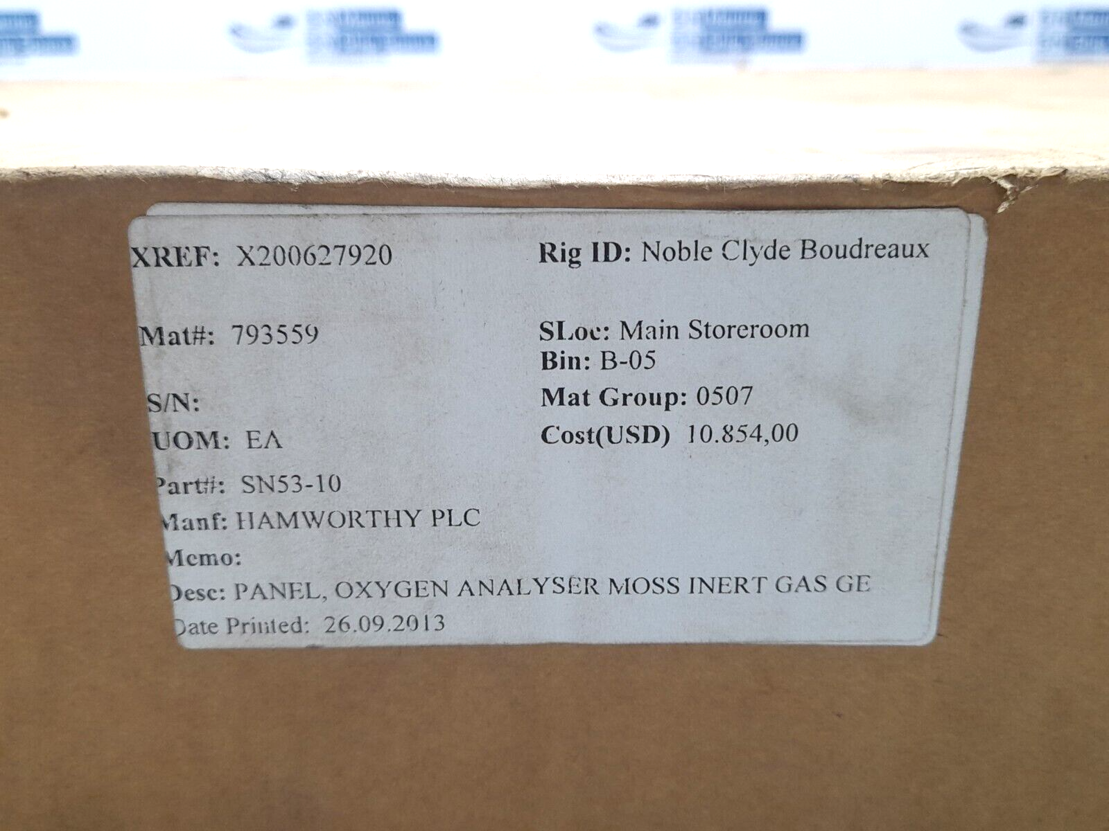 Wartsila 350753 N9374-014 Oxygen Analyzer Panel Hamworthy SN53-10 G36 H3600a