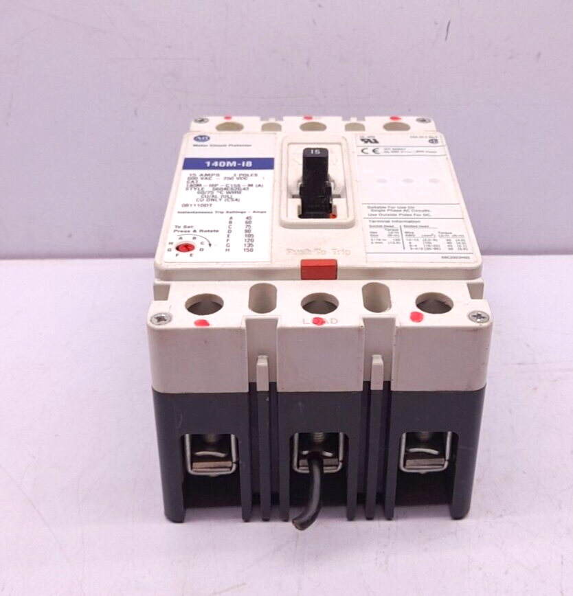 Allen Bradley 140M-I8P-C15S-M (A) Circuit Breaker 15A 3P 140M-I8