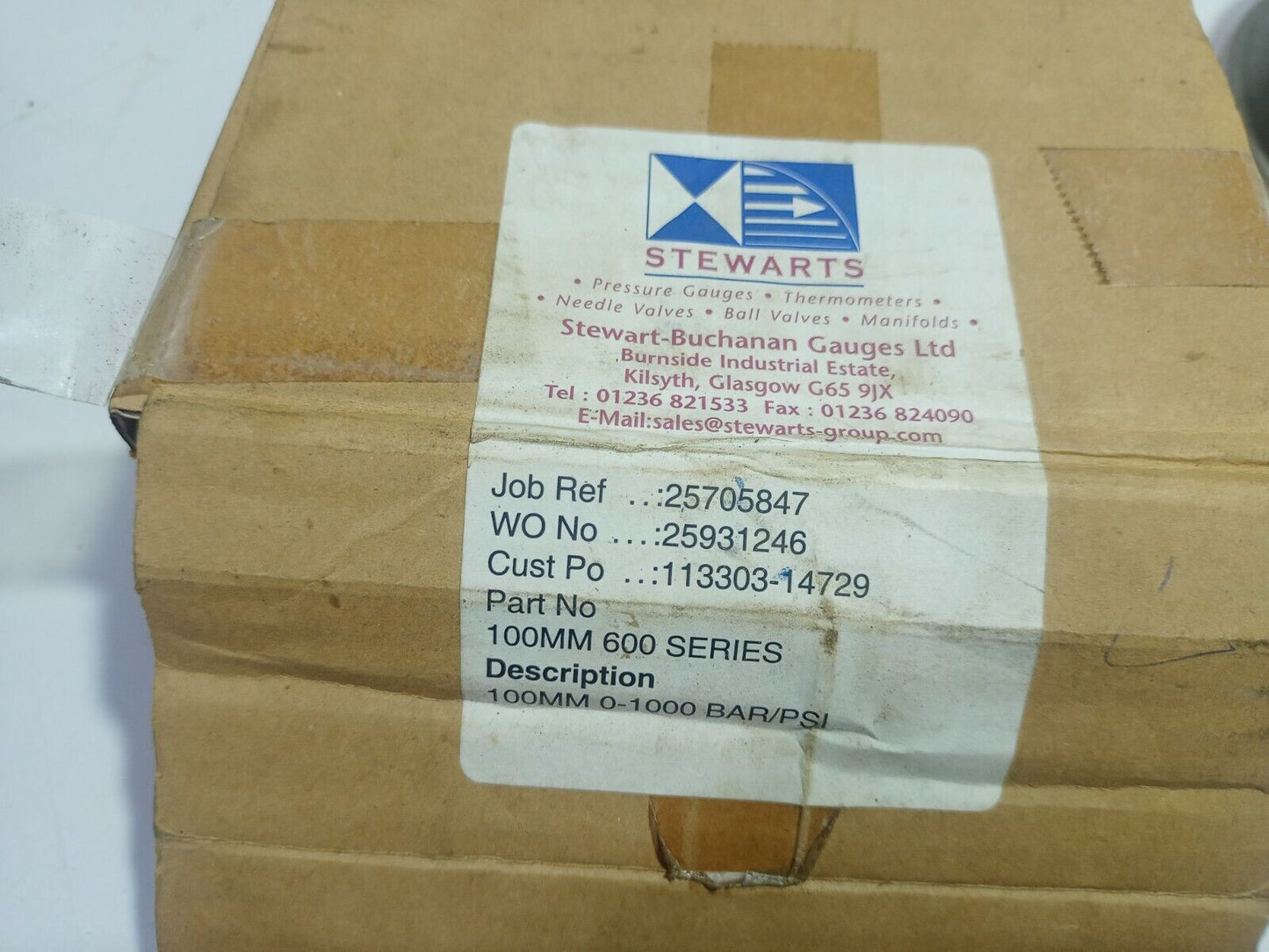 Stewarts SBG-634GF-DIN-100-¼IN AE-100.0 Pressure Gauge 100MM Dial 0-100KPA