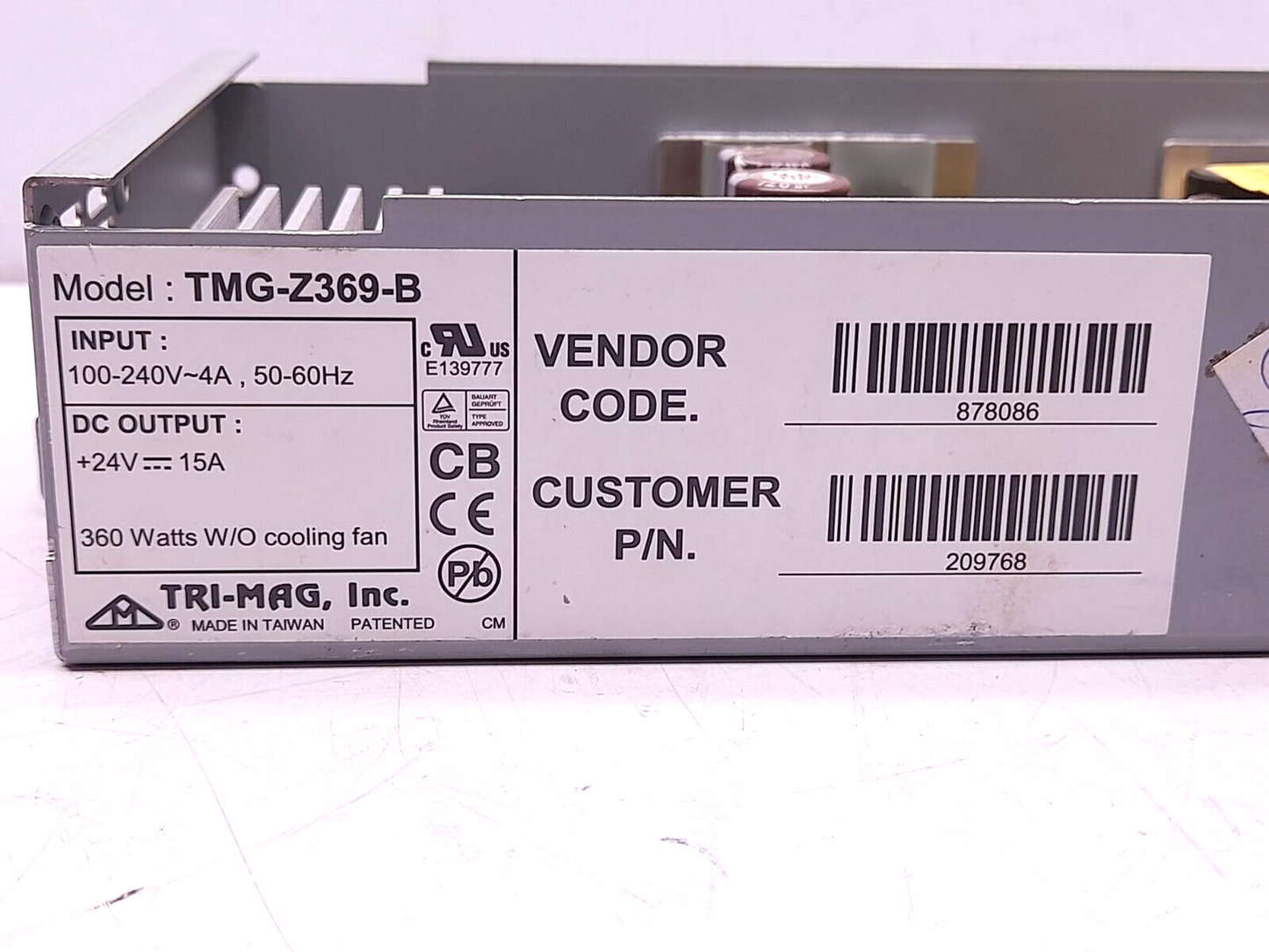 TRI-MAG TMG-Z369-B Power Supply In 100-240V~ 4A 50/60Hz Out 24VDC 15A 360W W/O C