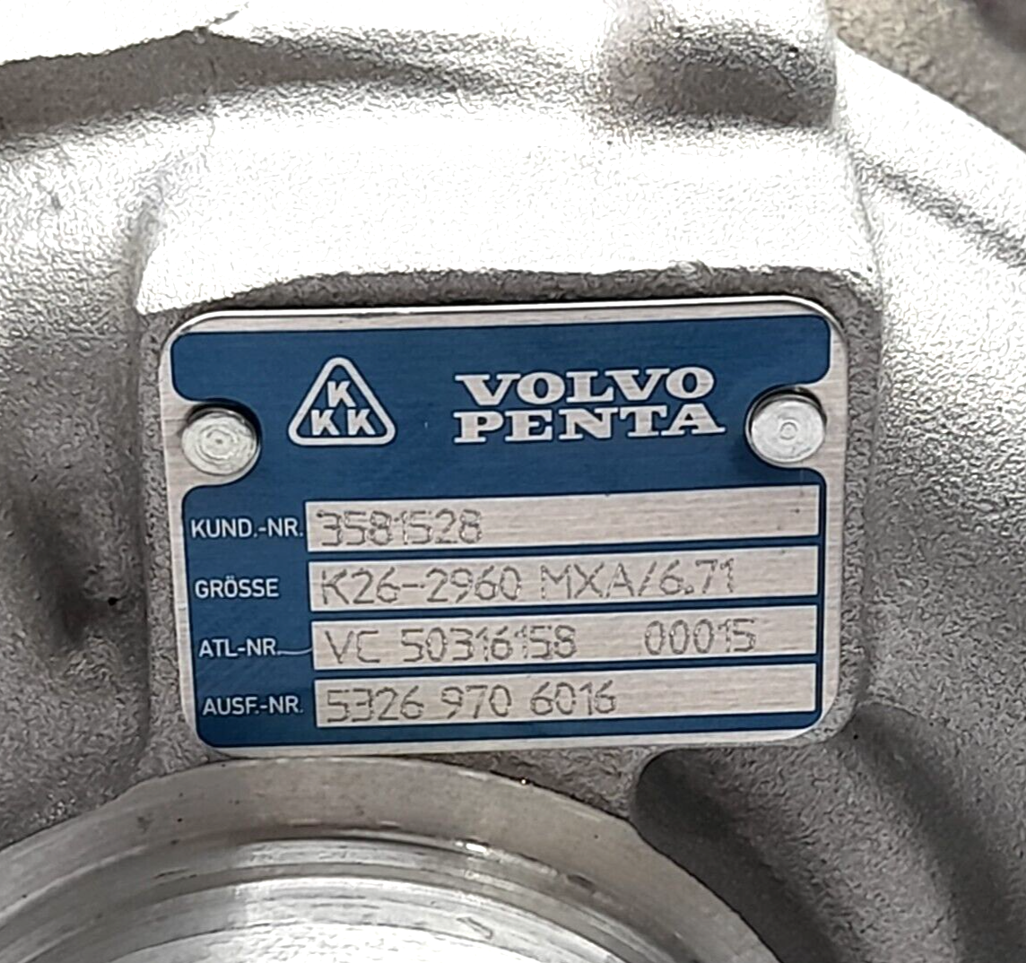 Volvo Penta 3581528 Turbocharger K26 MXA/6.71 / 5326 970 6016 / 5327 101 5279