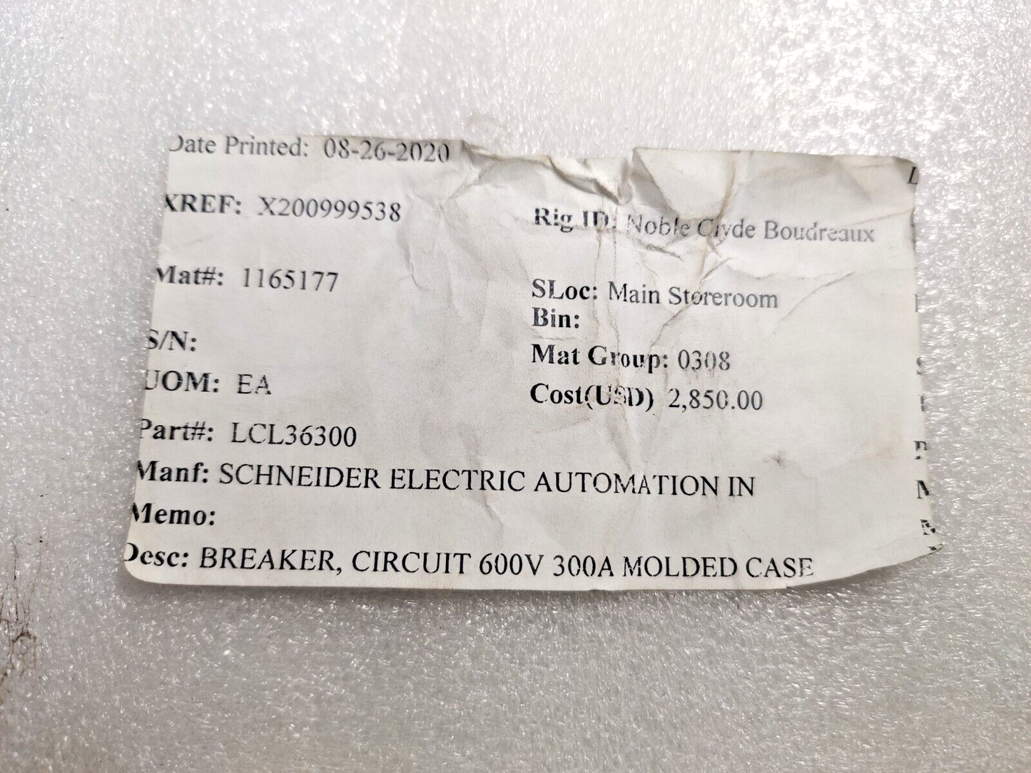 Square D LCL36300 Circuit Breaker 600V 300A 50/60Hz Schneider Electric