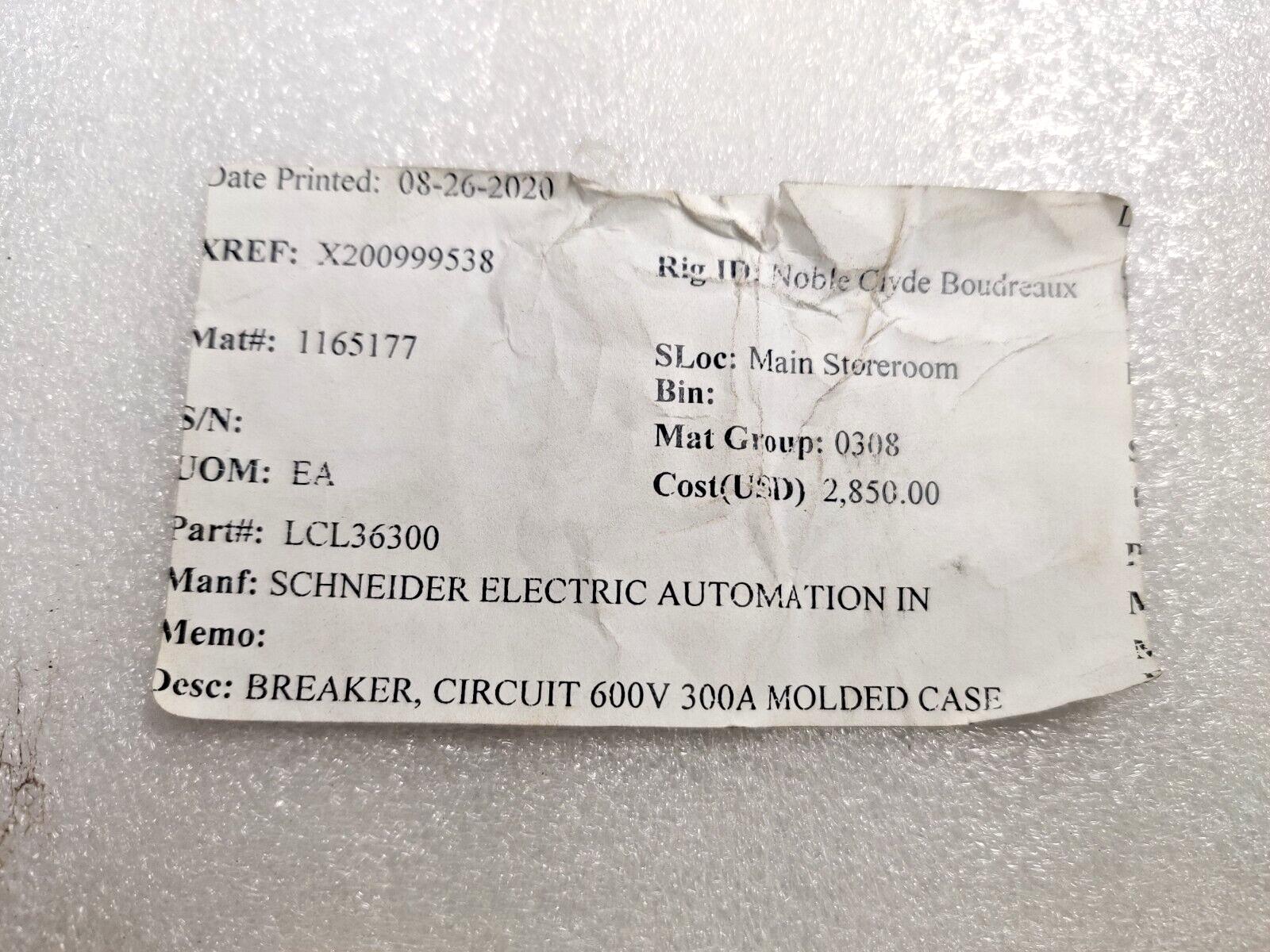 Square D LCL36300 Circuit Breaker 600V 300A 50/60Hz Schneider Electric