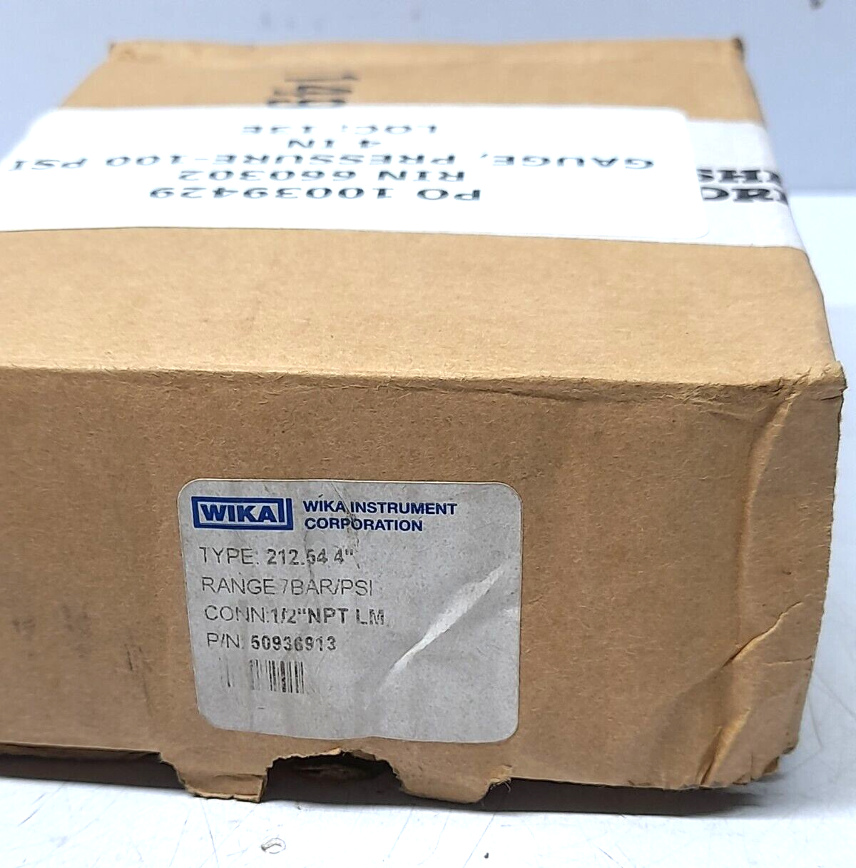 Wika 50936913 Pressure Gauge 212.54 4” Range 0-7 Bar 0-100 PSI Conn ½” NPT LM