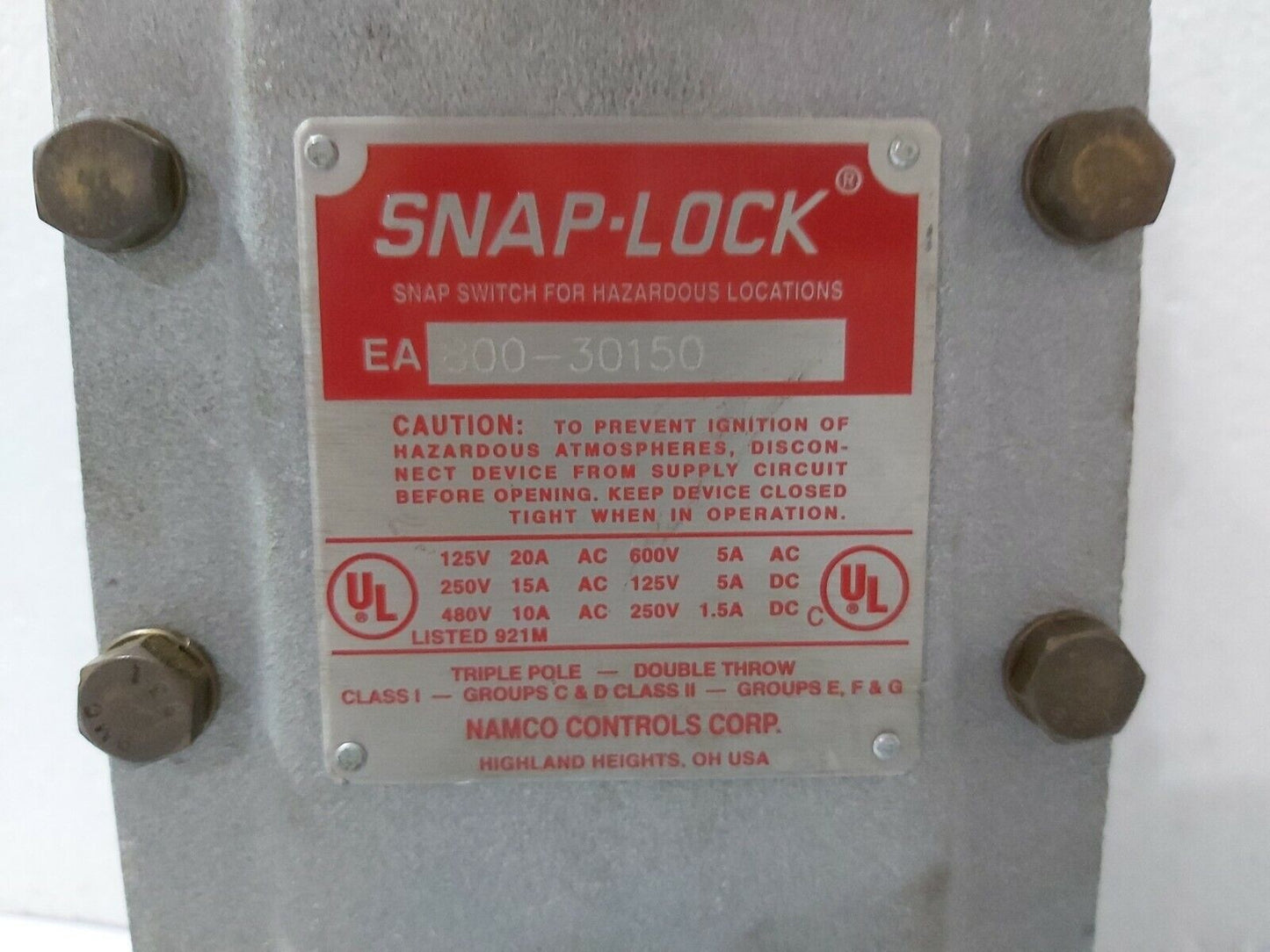 SNAP-LOCK EA800-30150 SNAP SWITCH FOR HAZARDOUS LOCATIONS NEMCO CONTROL